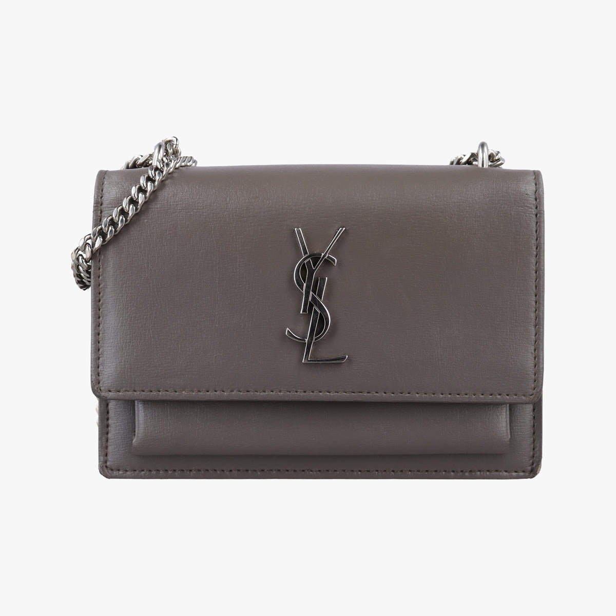 Pre-owned Yves Saint Laurent SUNSET Grey Leather 452157 shoulderbag | stylenewstar