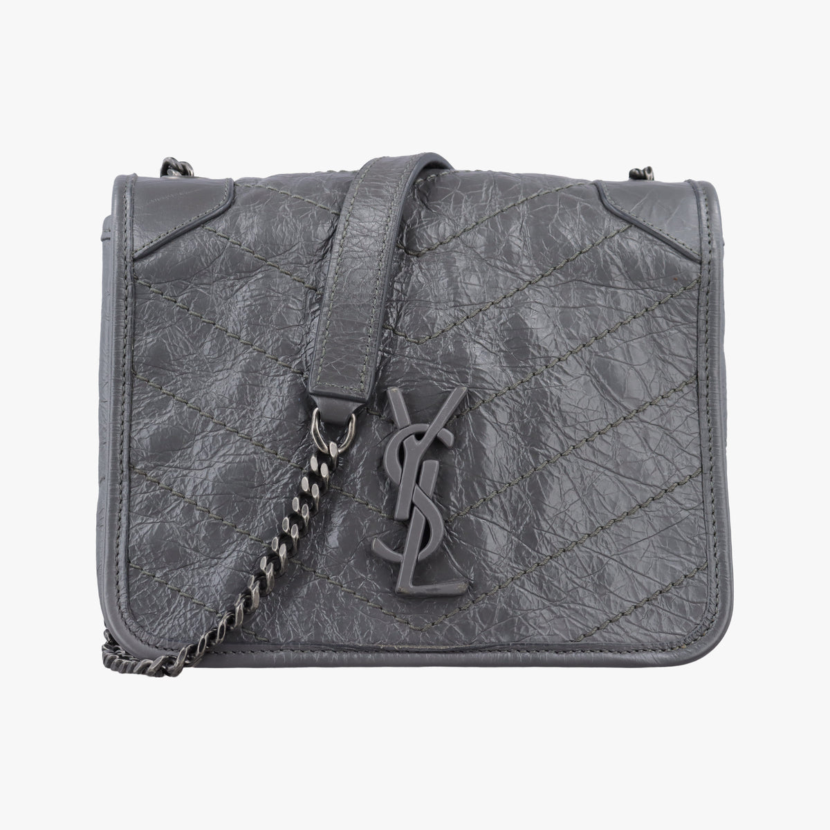 Pre-owned Yves Saint Laurent Niki Grey Leather 583103 shoulderbag | stylenewstar