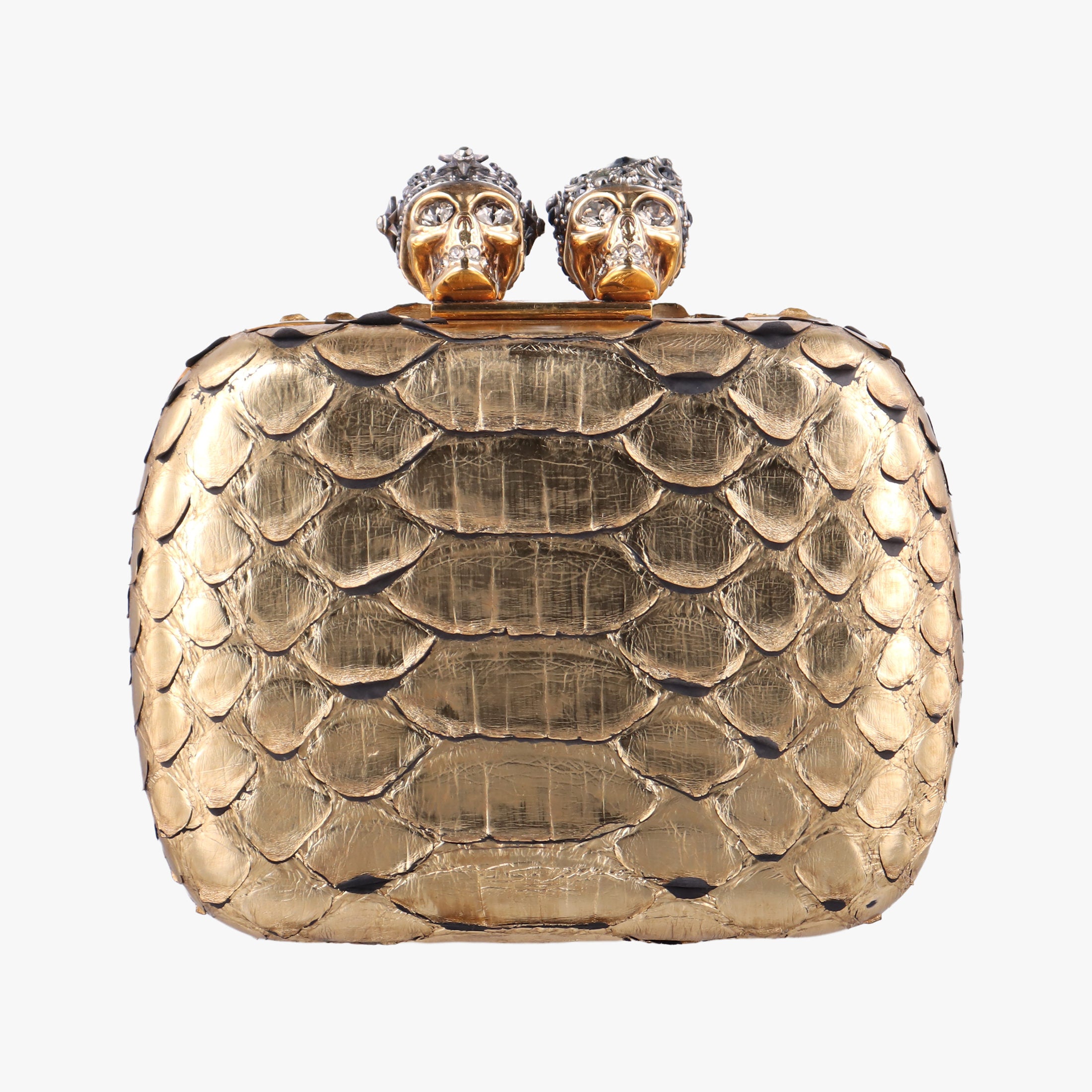Pre-owned Alexander McQueen Skull box Golden Python  clutchbag | stylenewstar