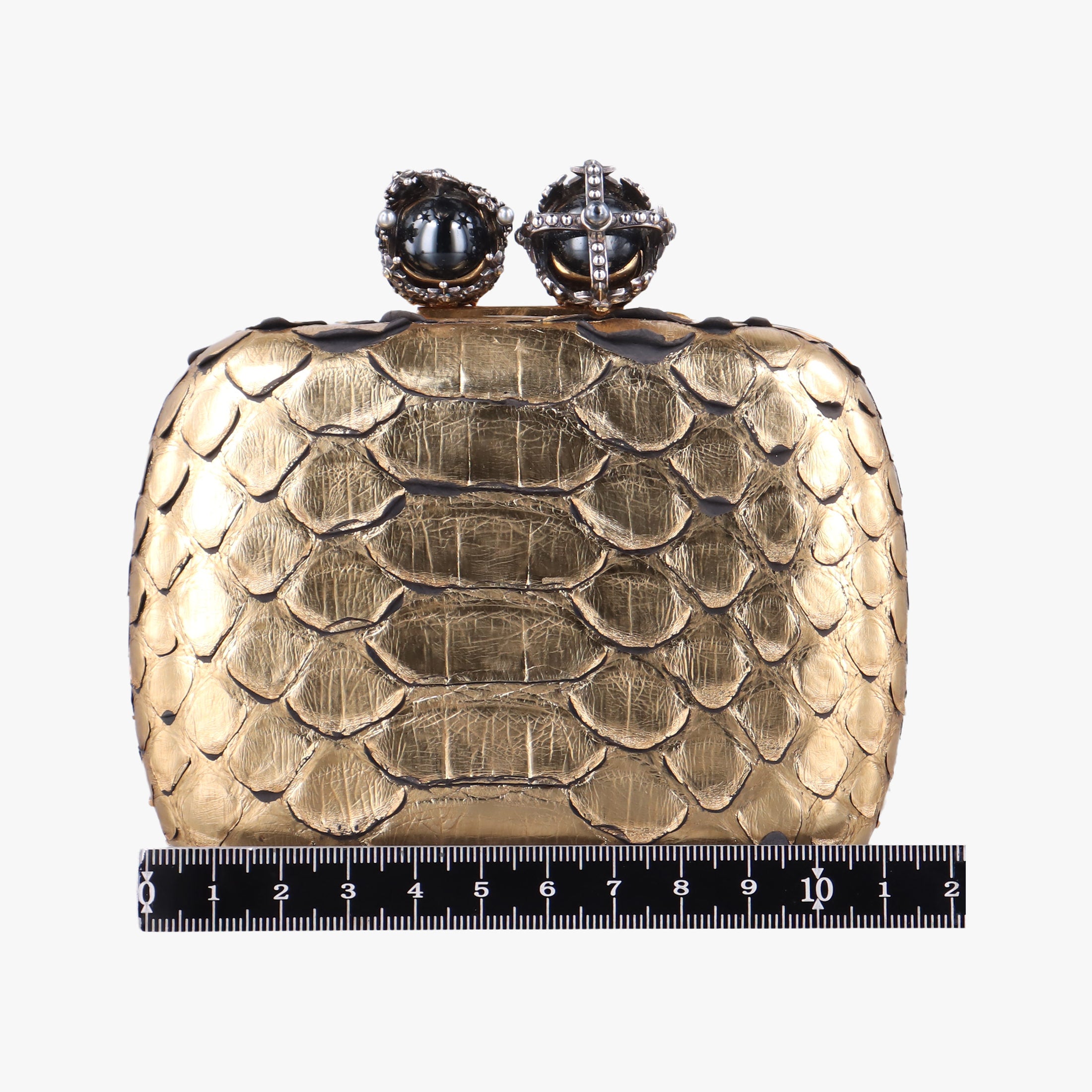 Pre-owned Alexander McQueen Skull box Golden Python  clutchbag | stylenewstar