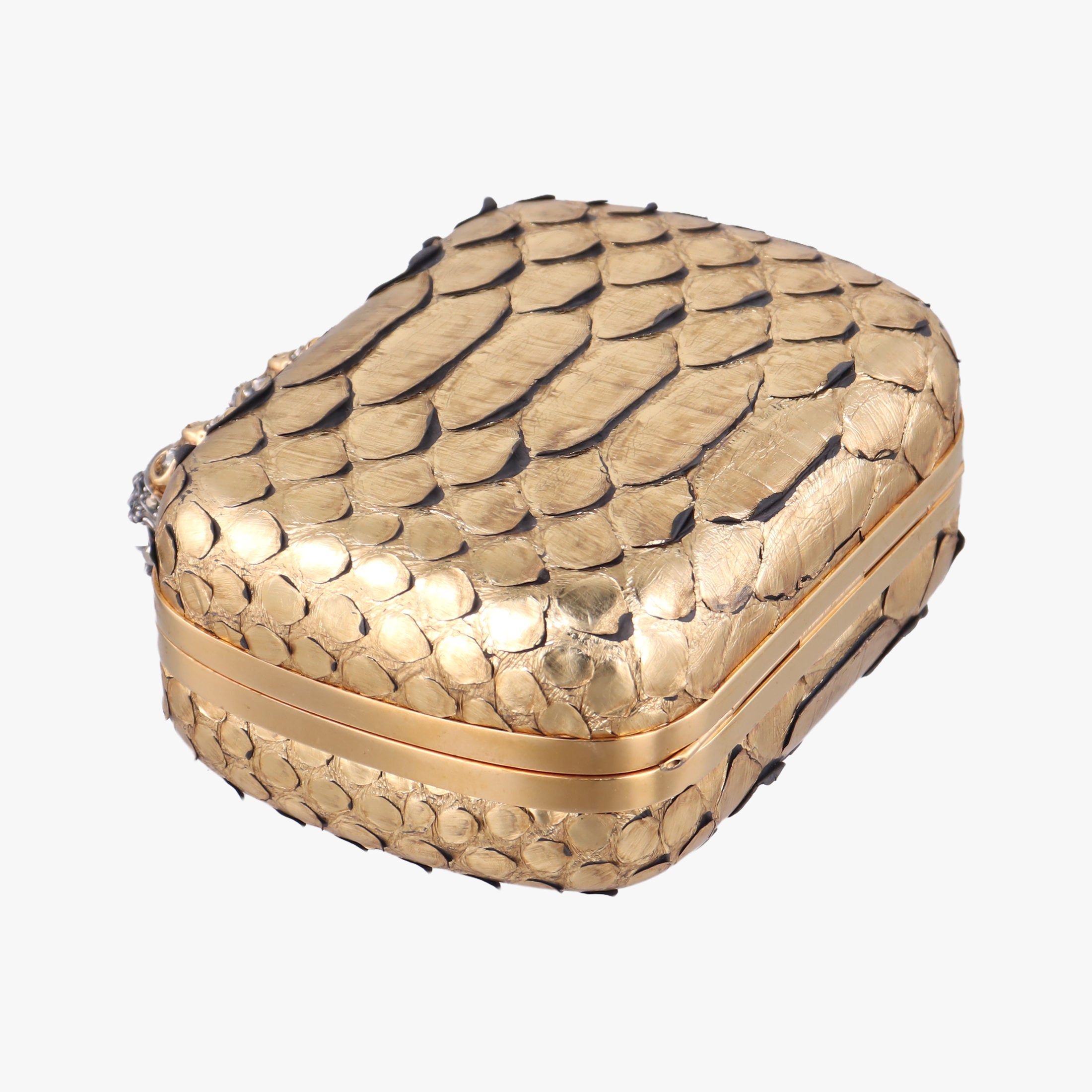 Pre-owned Alexander McQueen Skull box Golden Python  clutchbag | stylenewstar