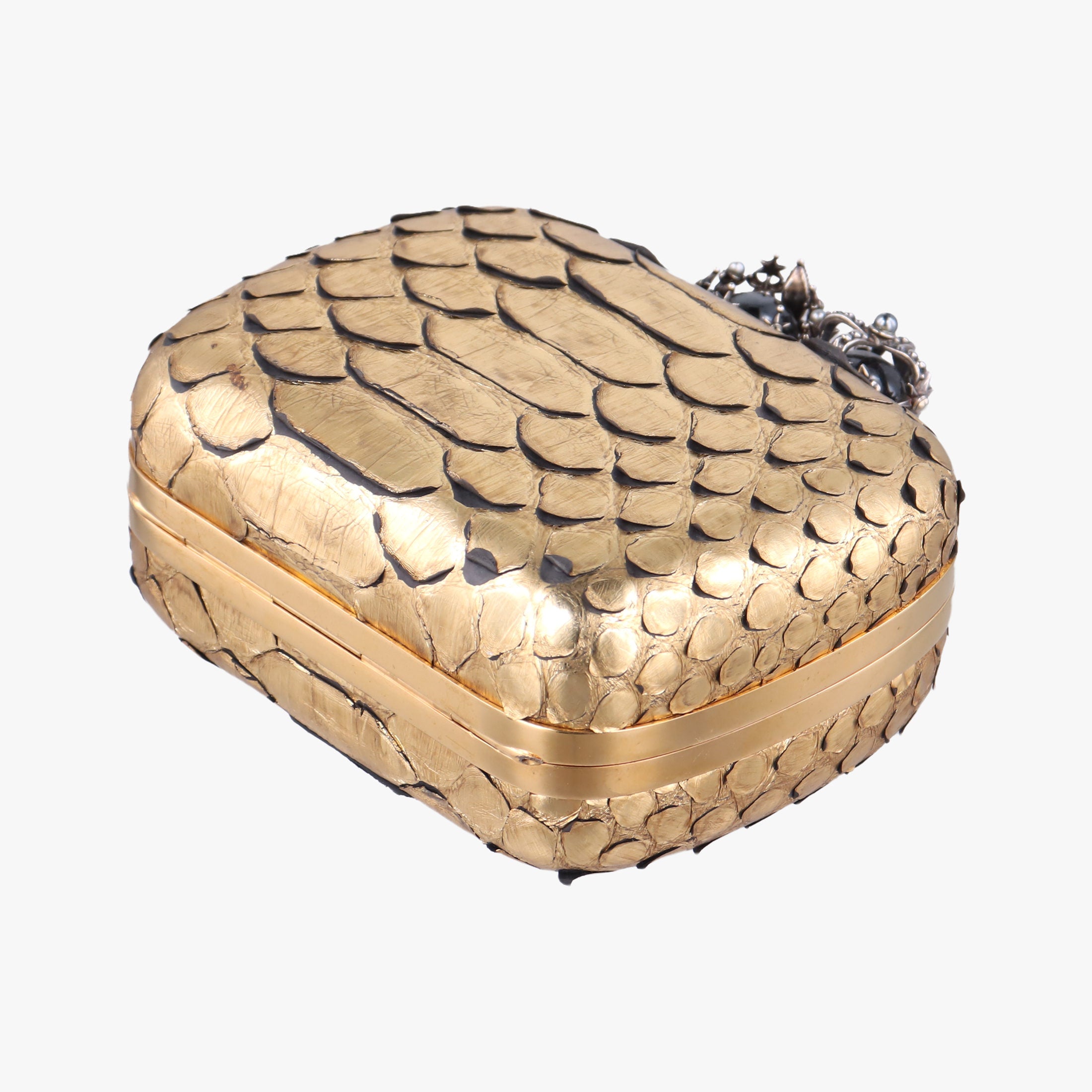 Pre-owned Alexander McQueen Skull box Golden Python  clutchbag | stylenewstar