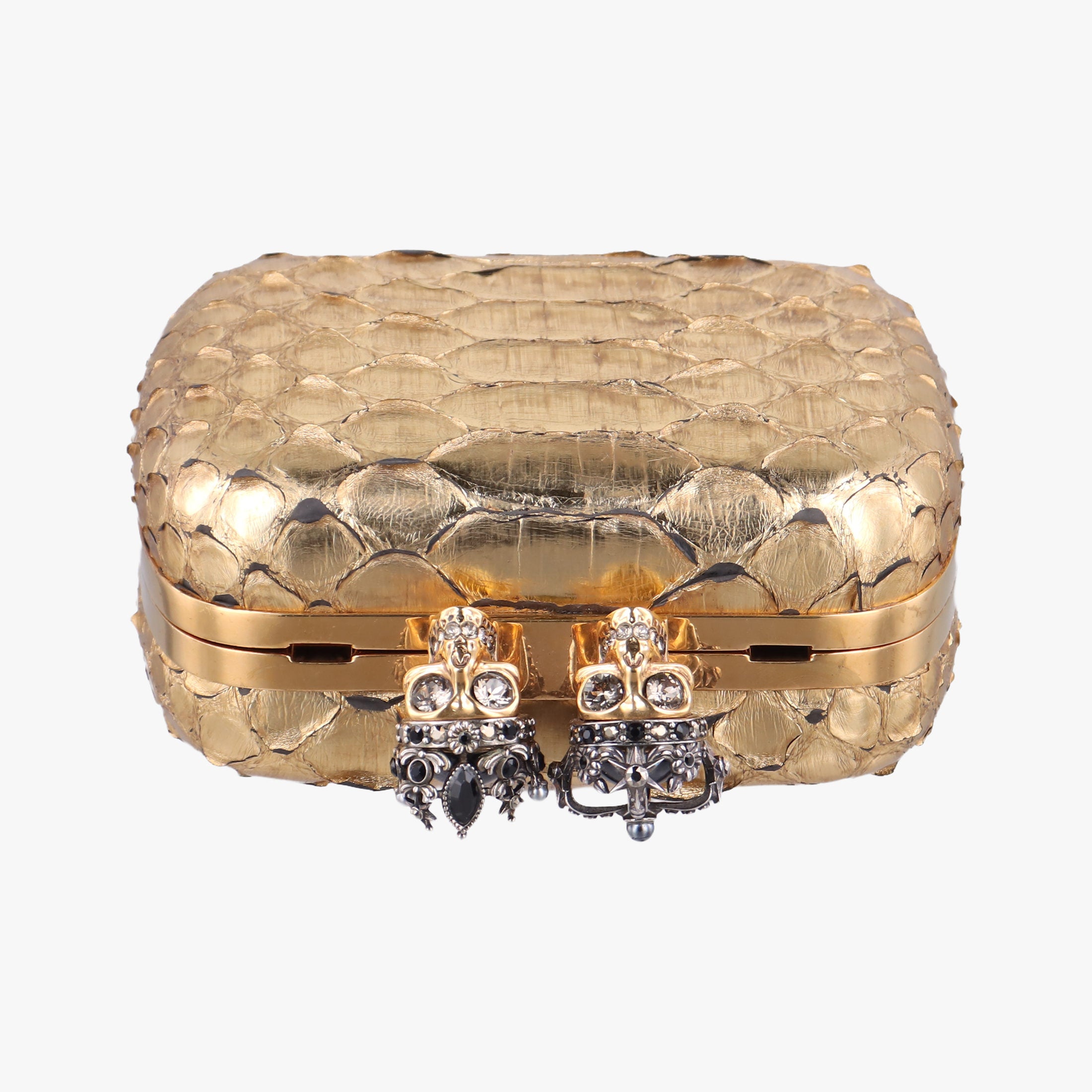 Pre-owned Alexander McQueen Skull box Golden Python  clutchbag | stylenewstar