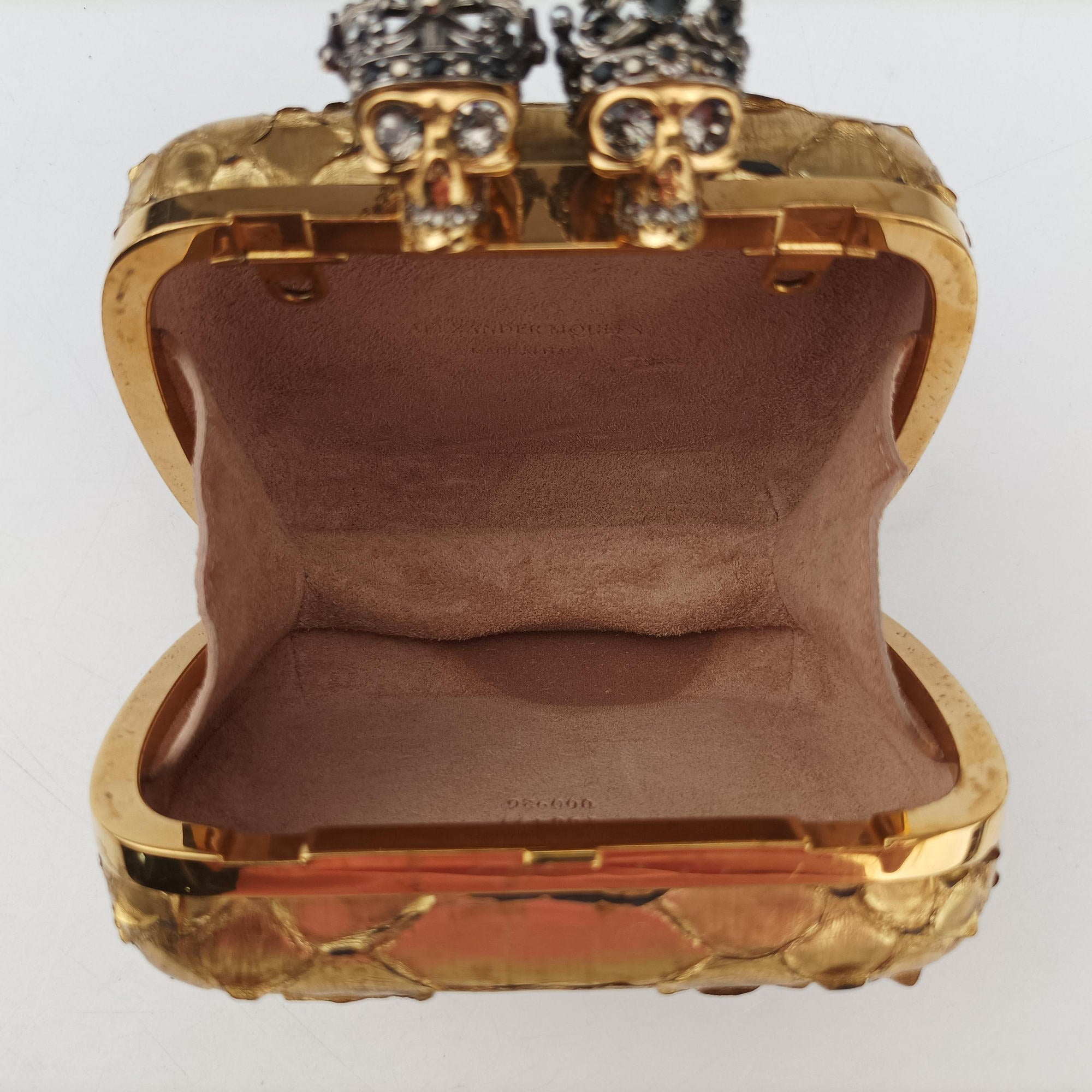 Pre-owned Alexander McQueen Skull box Golden Python  clutchbag | stylenewstar