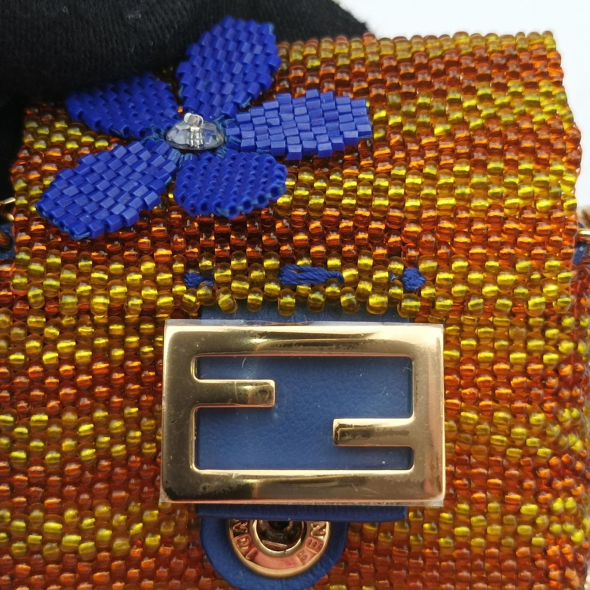 Pre-owned Fendi AirPods case Mini Pico Baguette Orange Beaded  shoulderbag | stylenewstar