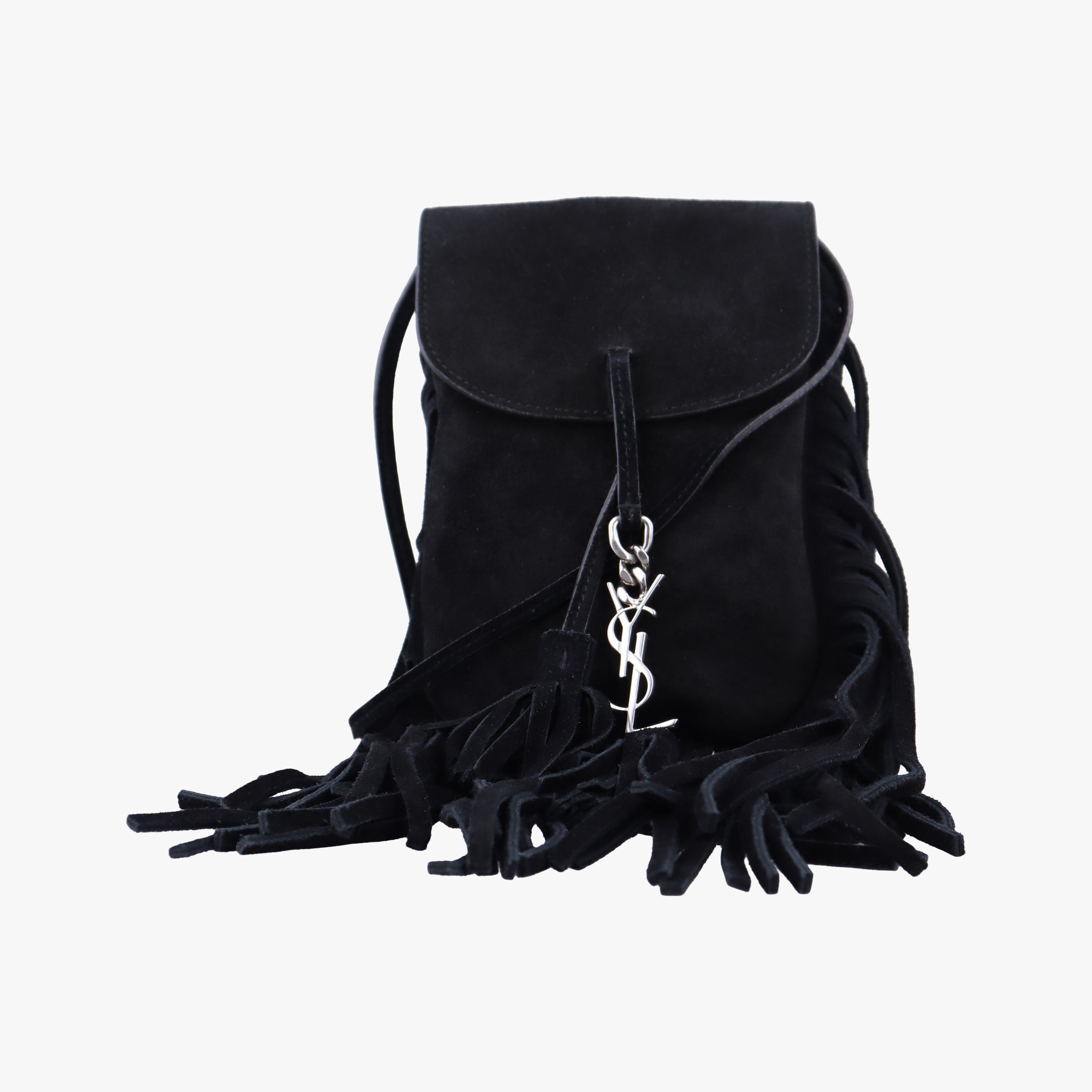 Secondhand Yves Saint Laurent fringe Black Suede 425145 shoulderbag | stylenewstar
