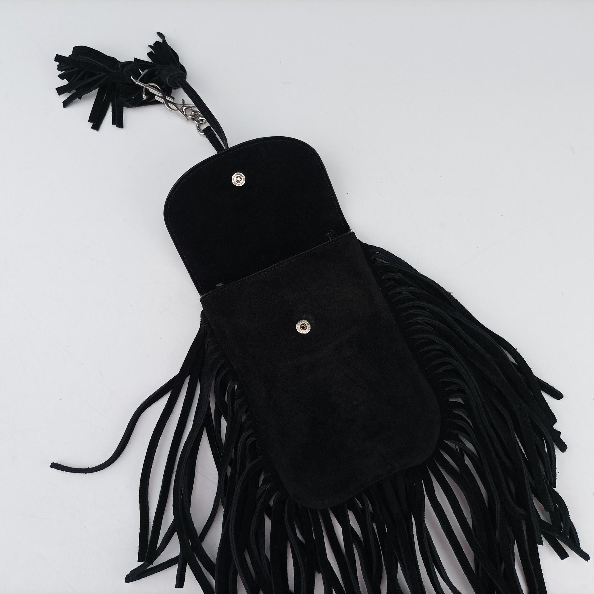 Secondhand Yves Saint Laurent fringe Black Suede 425145 shoulderbag | stylenewstar