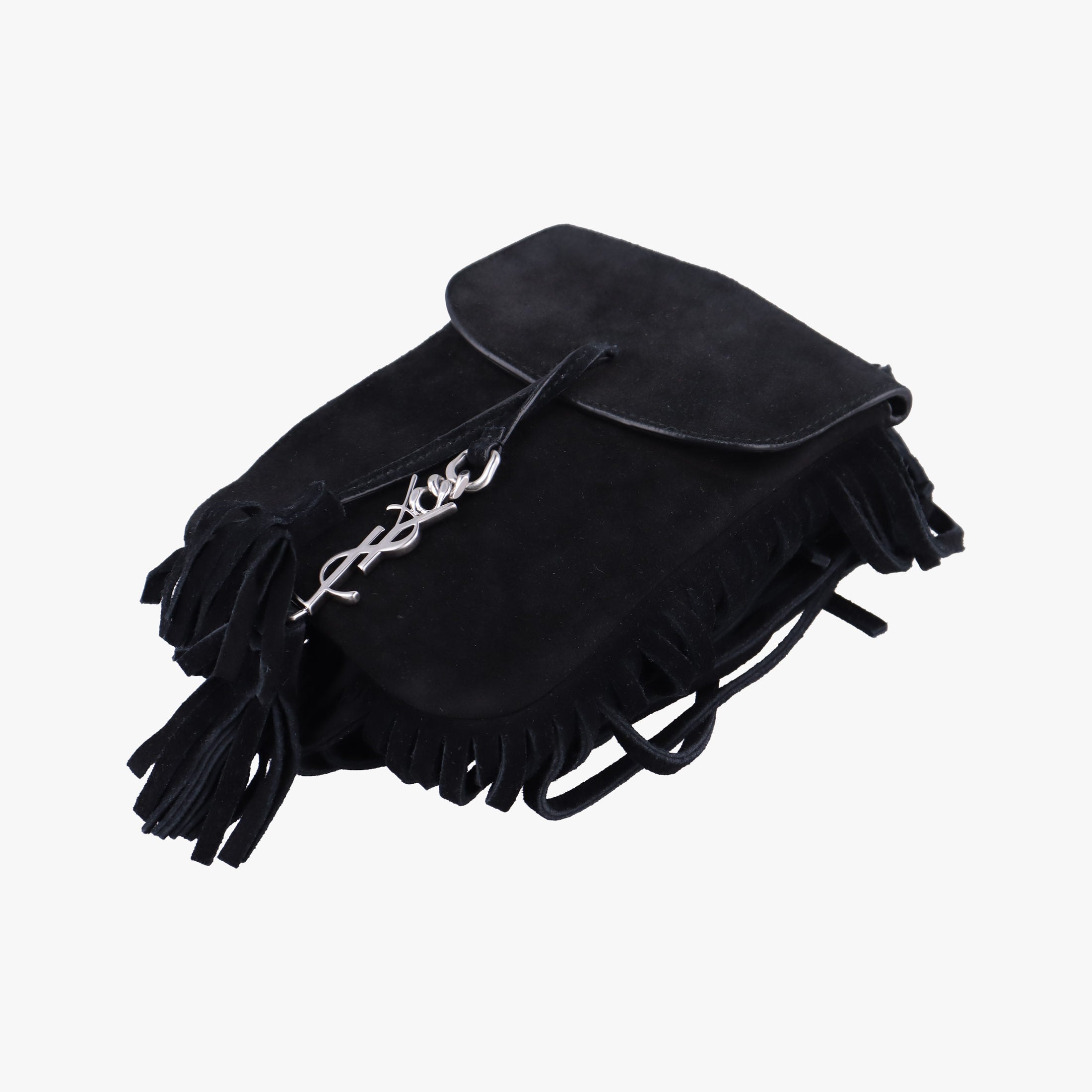 Secondhand Yves Saint Laurent fringe Black Suede 425145 shoulderbag | stylenewstar