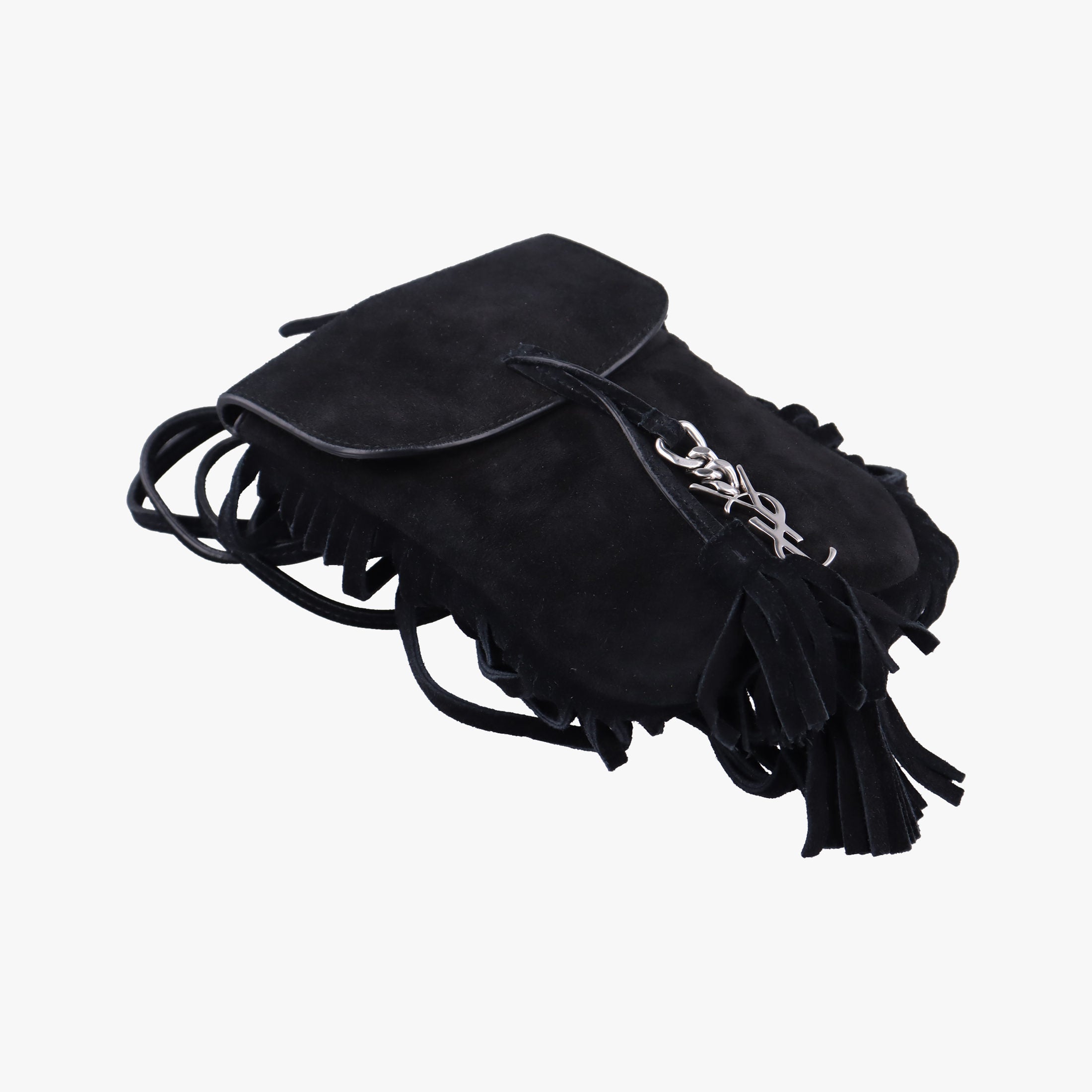 Secondhand Yves Saint Laurent fringe Black Suede 425145 shoulderbag | stylenewstar