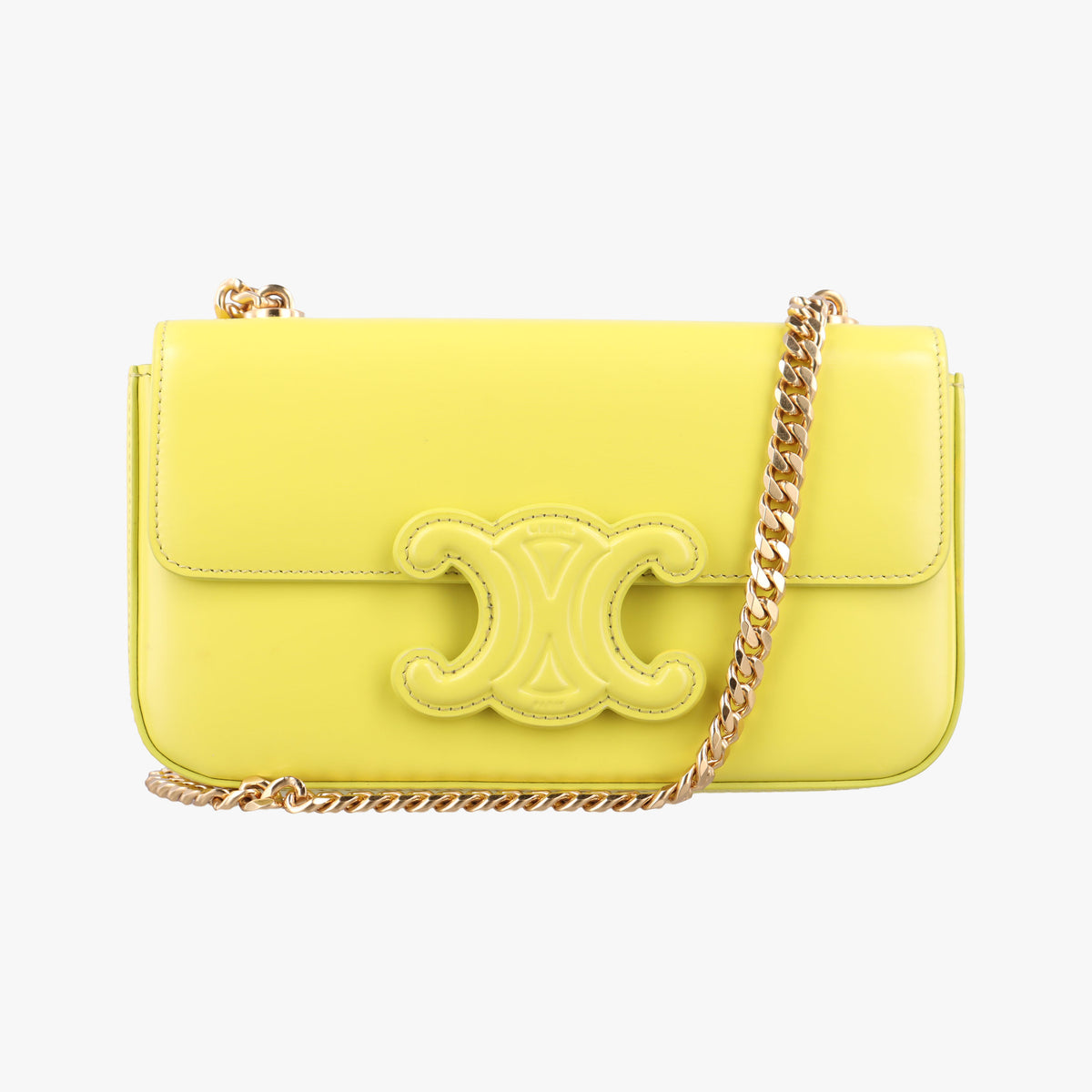 Pre-owned Celine Triomphe Chain Yellow Leather  shoulderbag | stylenewstar