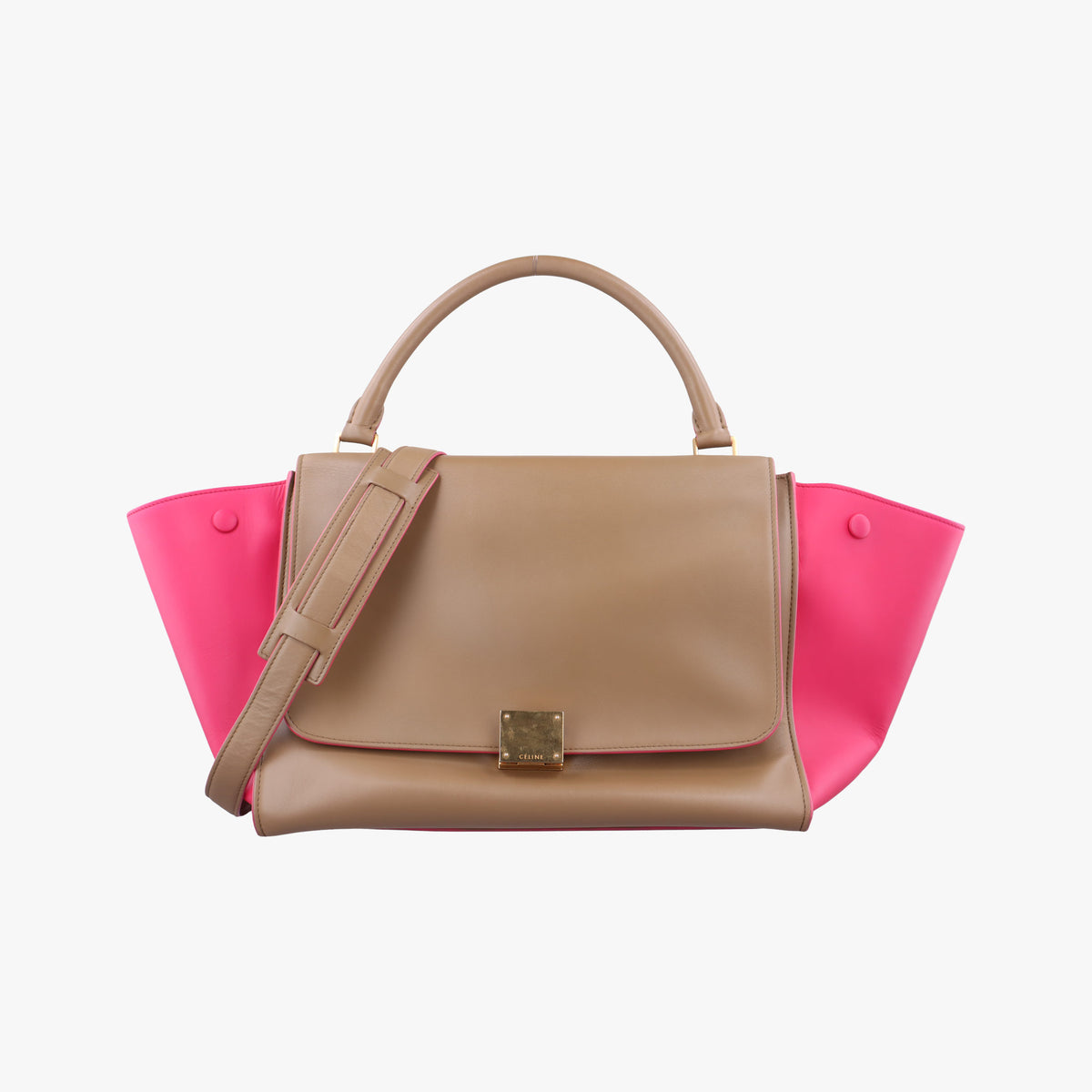 Vintage Celine Trapeze Small Beige×rose Leather  shoulderbag | stylenewstar