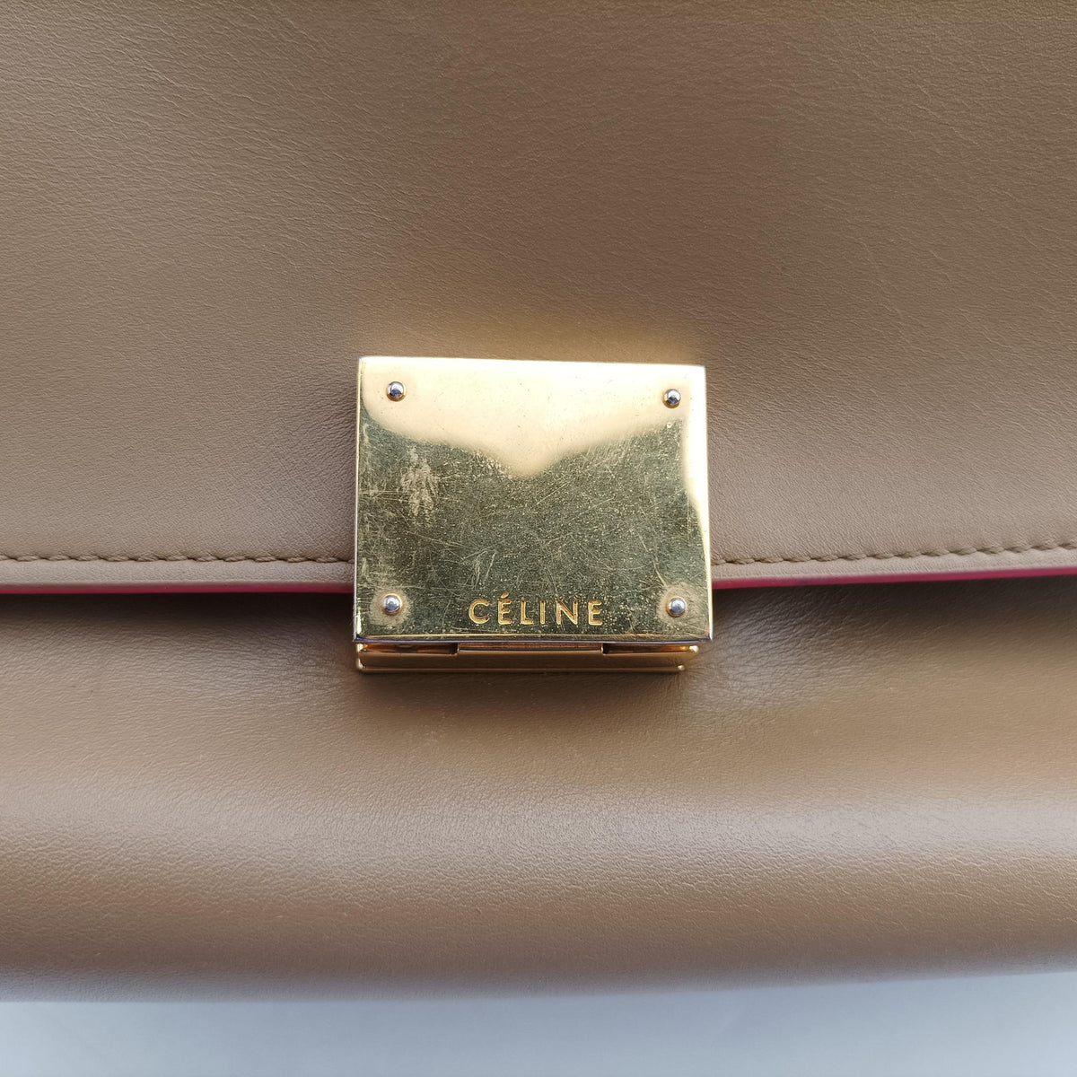 Vintage Celine Trapeze Small Beige×rose Leather  shoulderbag | stylenewstar