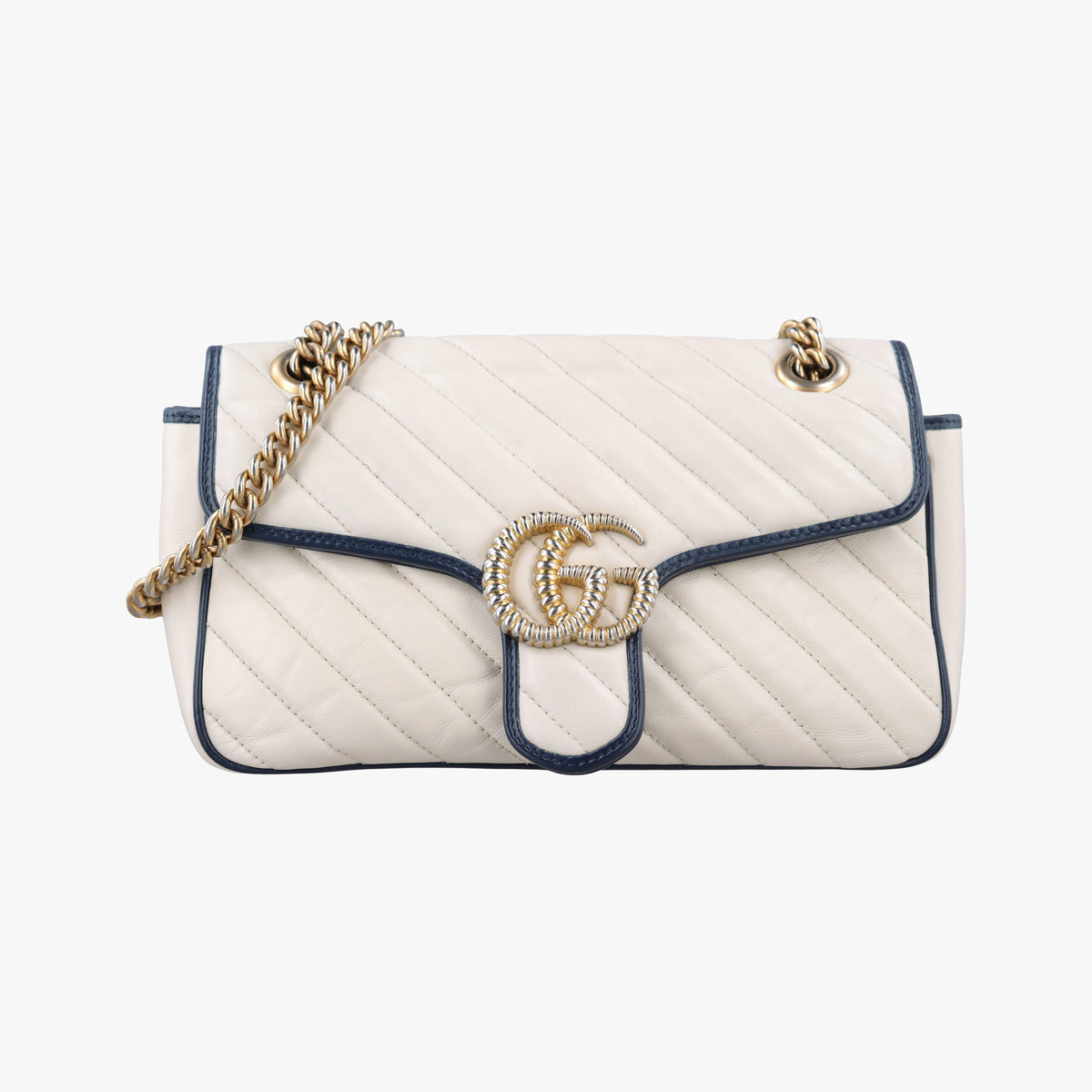 Pre-owned Gucci GG Marmont White×navy Leather 443497 shoulderbag | stylenewstar