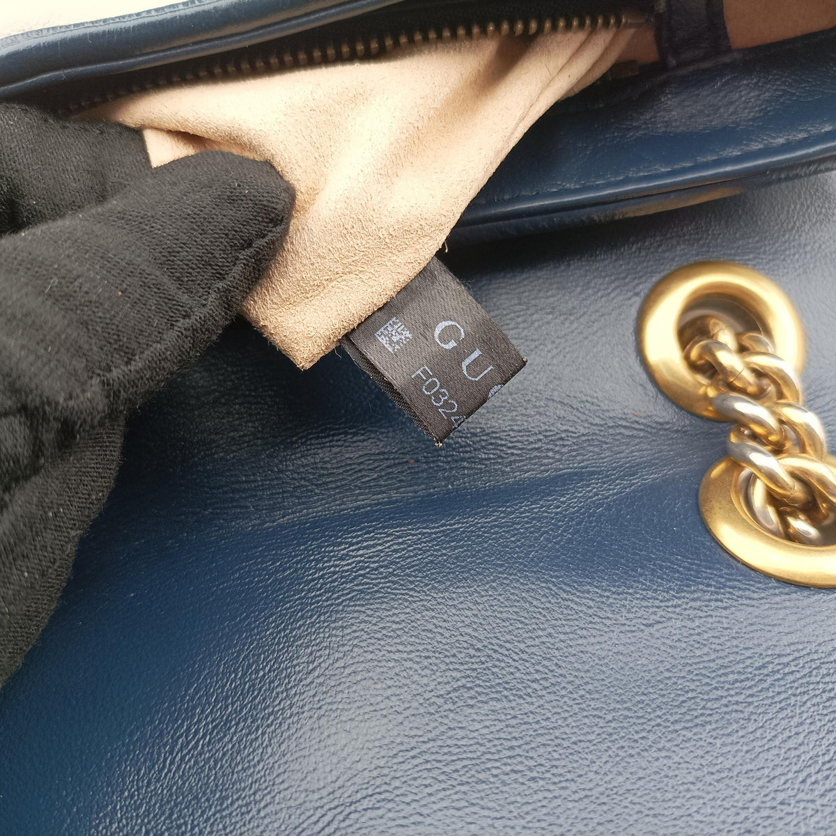 Pre-owned Gucci GG Marmont White×navy Leather 443497 shoulderbag | stylenewstar
