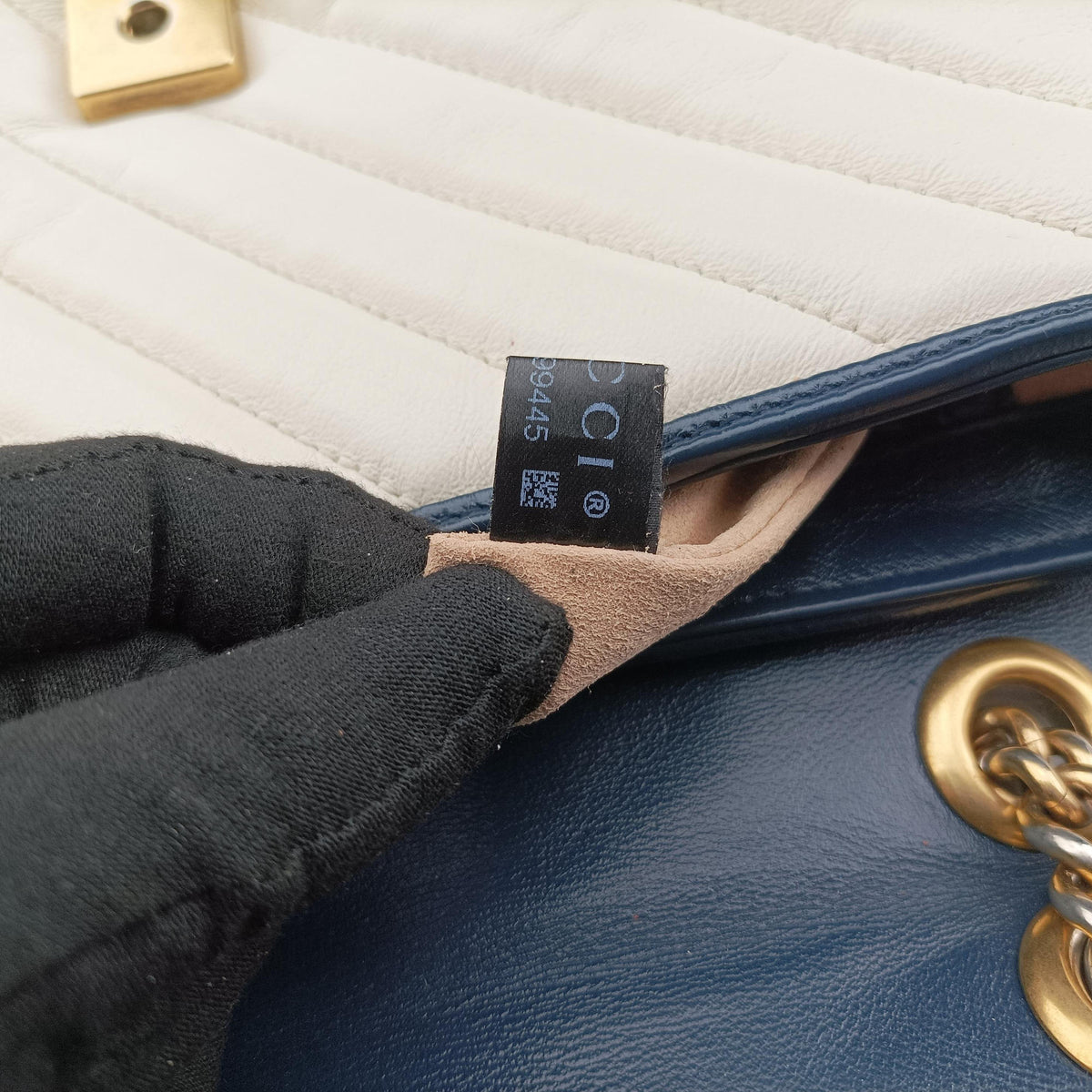 Pre-owned Gucci GG Marmont White×navy Leather 443497 shoulderbag | stylenewstar