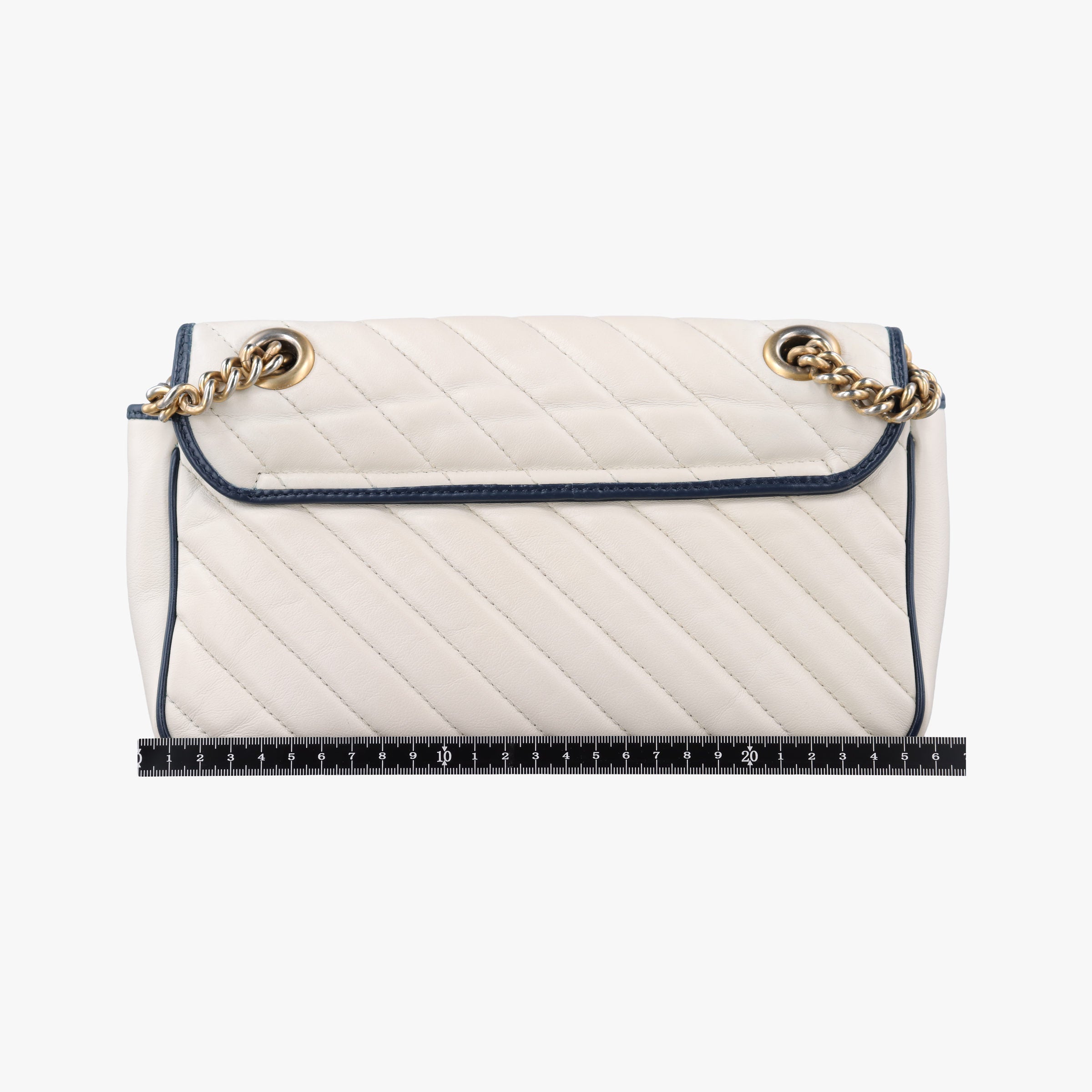 Pre-owned Gucci GG Marmont White×navy Leather 443497 shoulderbag | stylenewstar