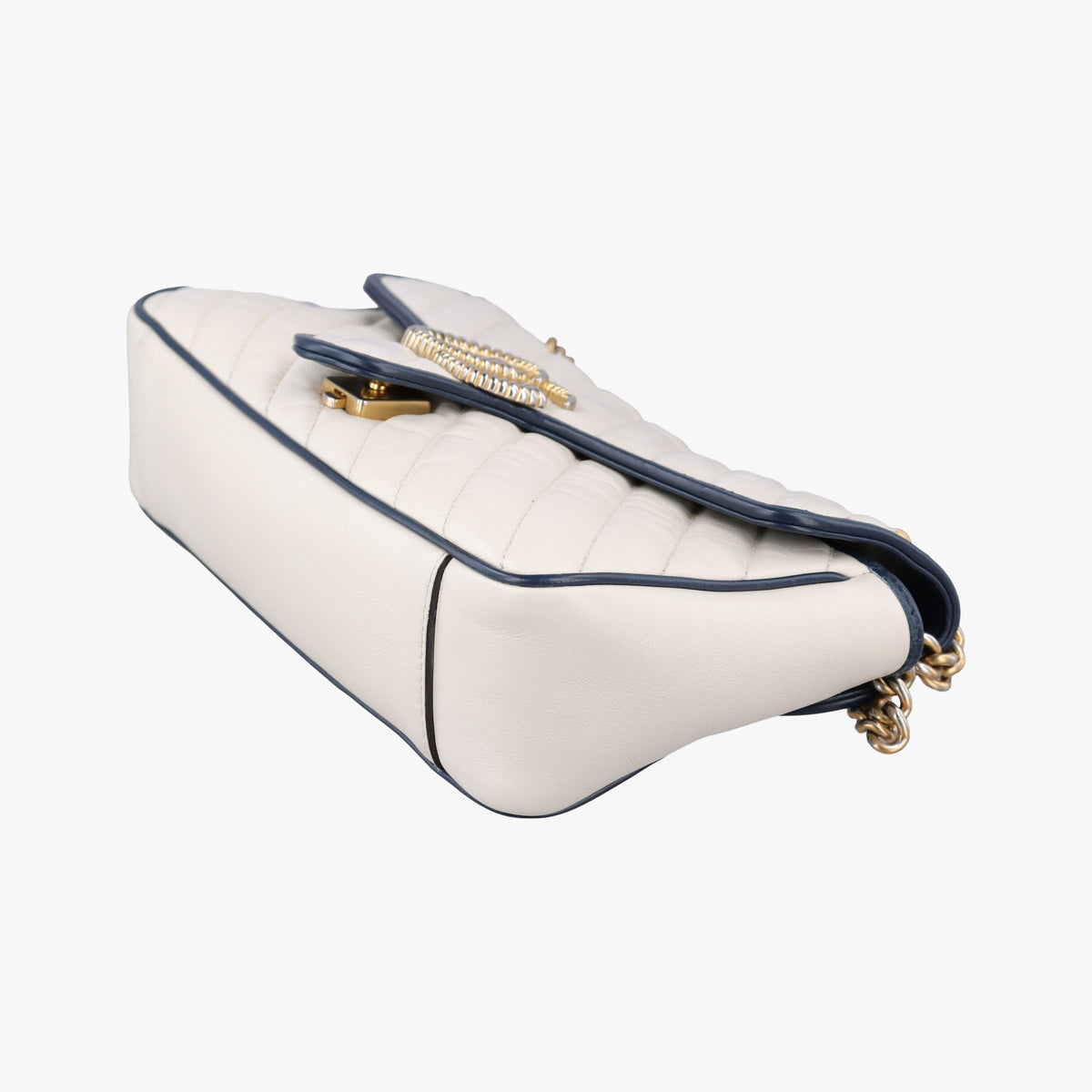 Pre-owned Gucci GG Marmont White×navy Leather 443497 shoulderbag | stylenewstar