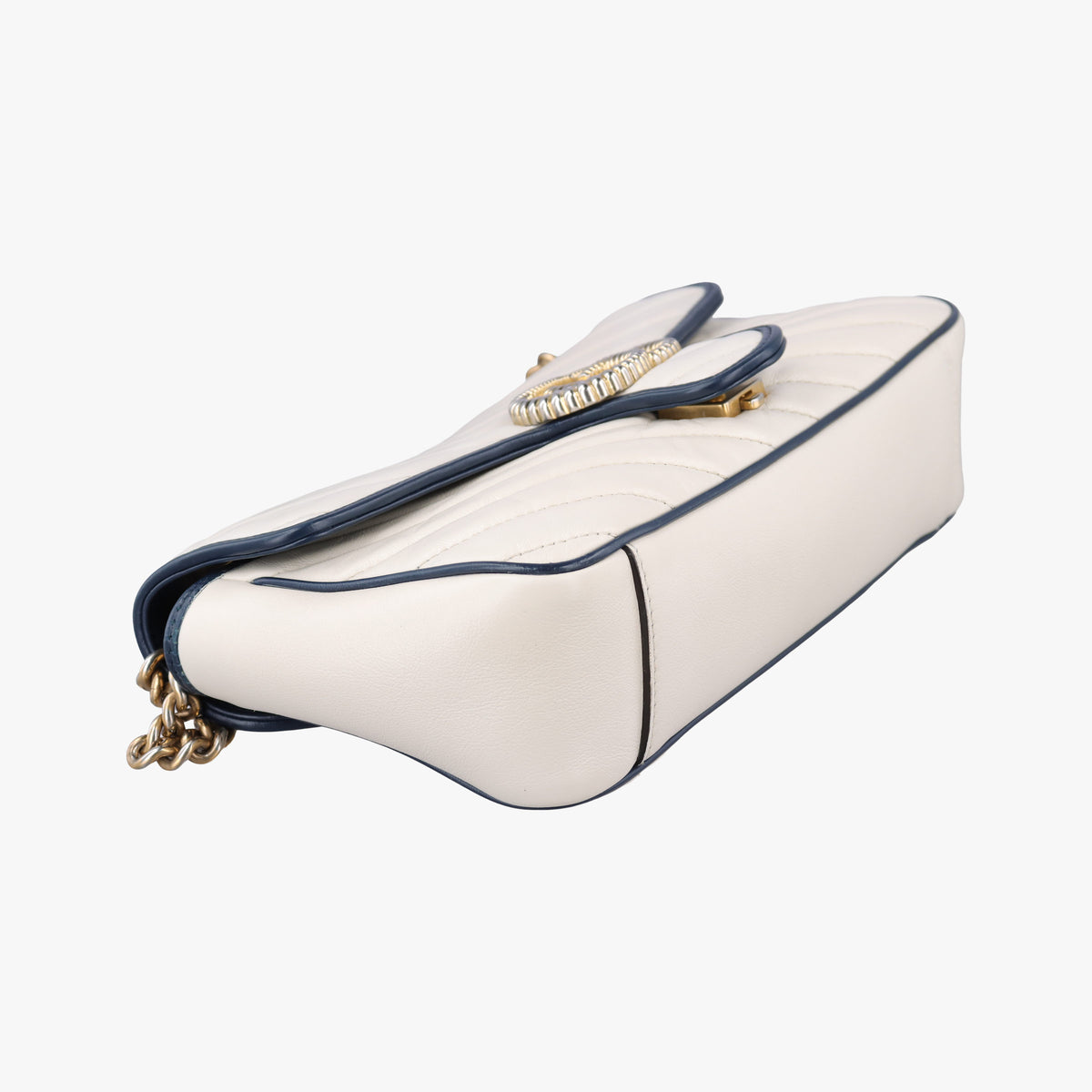 Pre-owned Gucci GG Marmont White×navy Leather 443497 shoulderbag | stylenewstar