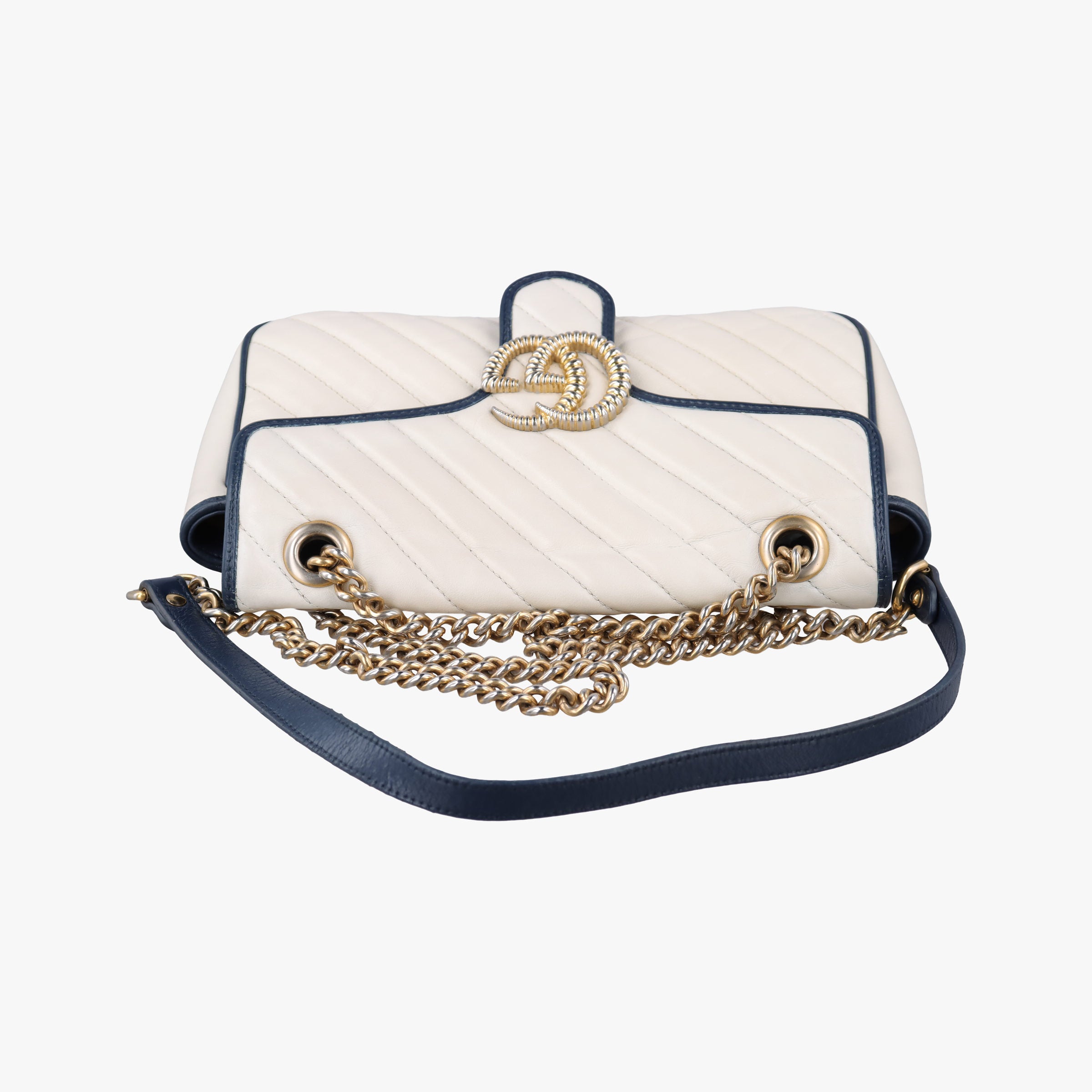 Pre-owned Gucci GG Marmont White×navy Leather 443497 shoulderbag | stylenewstar