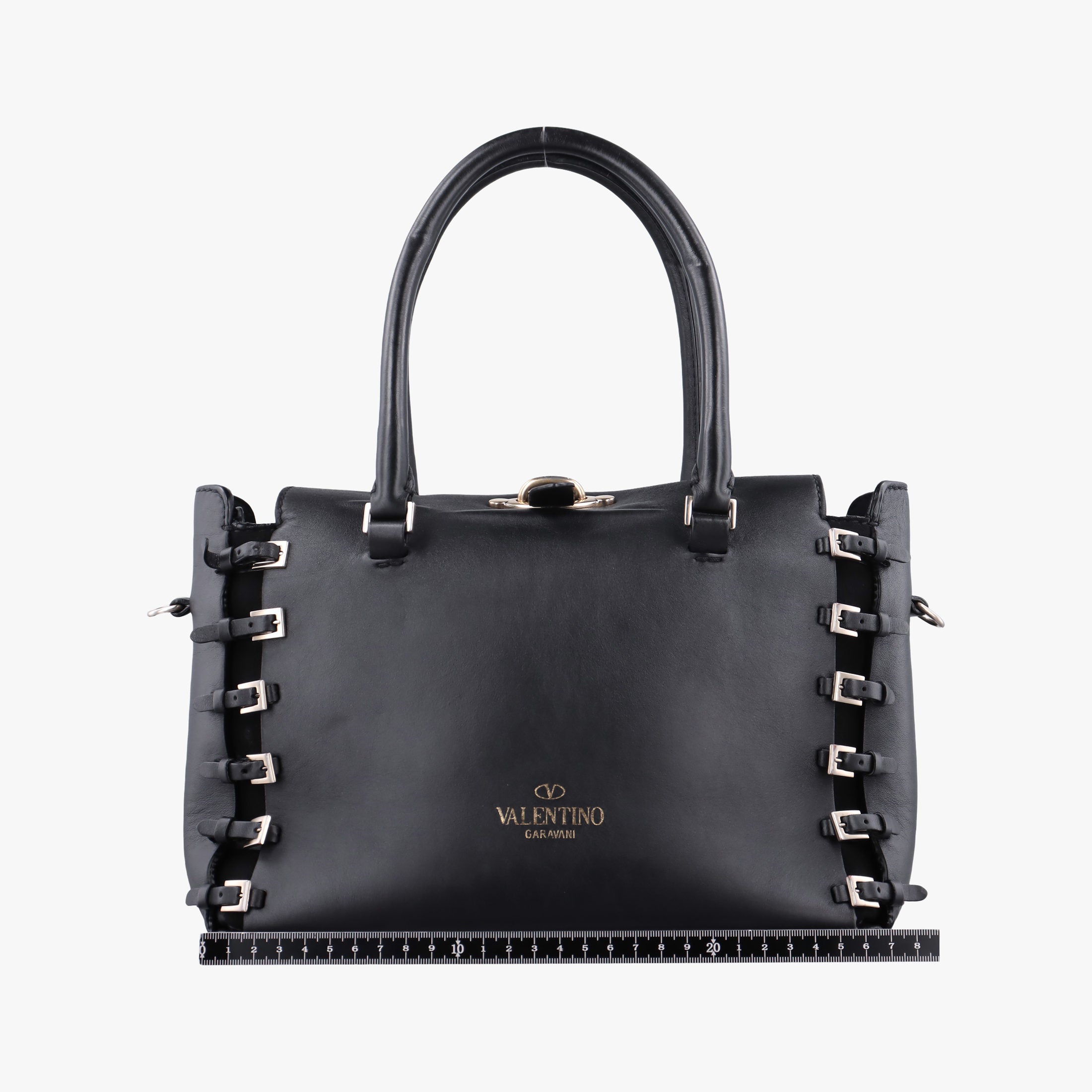 Pre-owned Valentino Buckle Strappy Satchel Black Leather  shoulderbag | stylenewstar