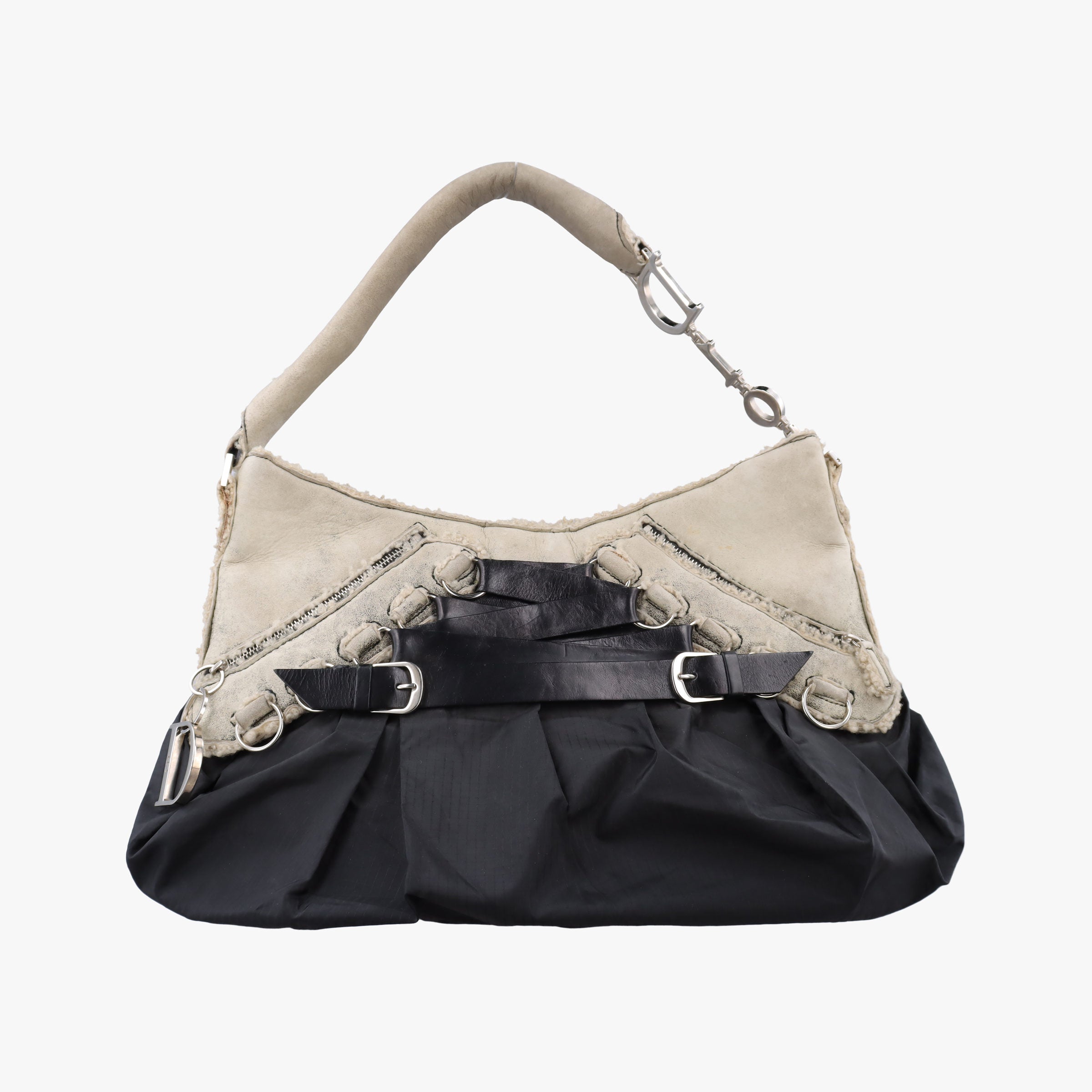 Pre-owned Christian Dior Corset Hobo Beige × Black Mouton × Nylon × Leather  handbag | stylenewstar