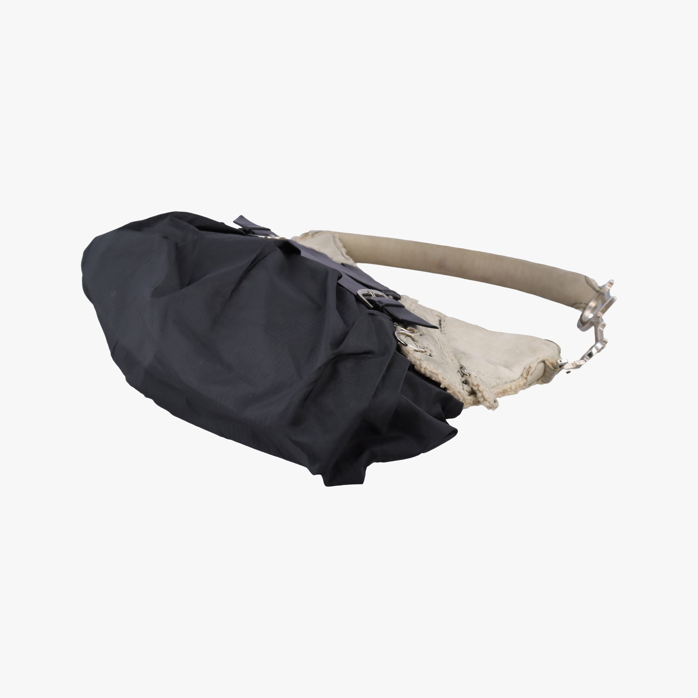 Pre-owned Christian Dior Corset Hobo Beige × Black Mouton × Nylon × Leather  handbag | stylenewstar