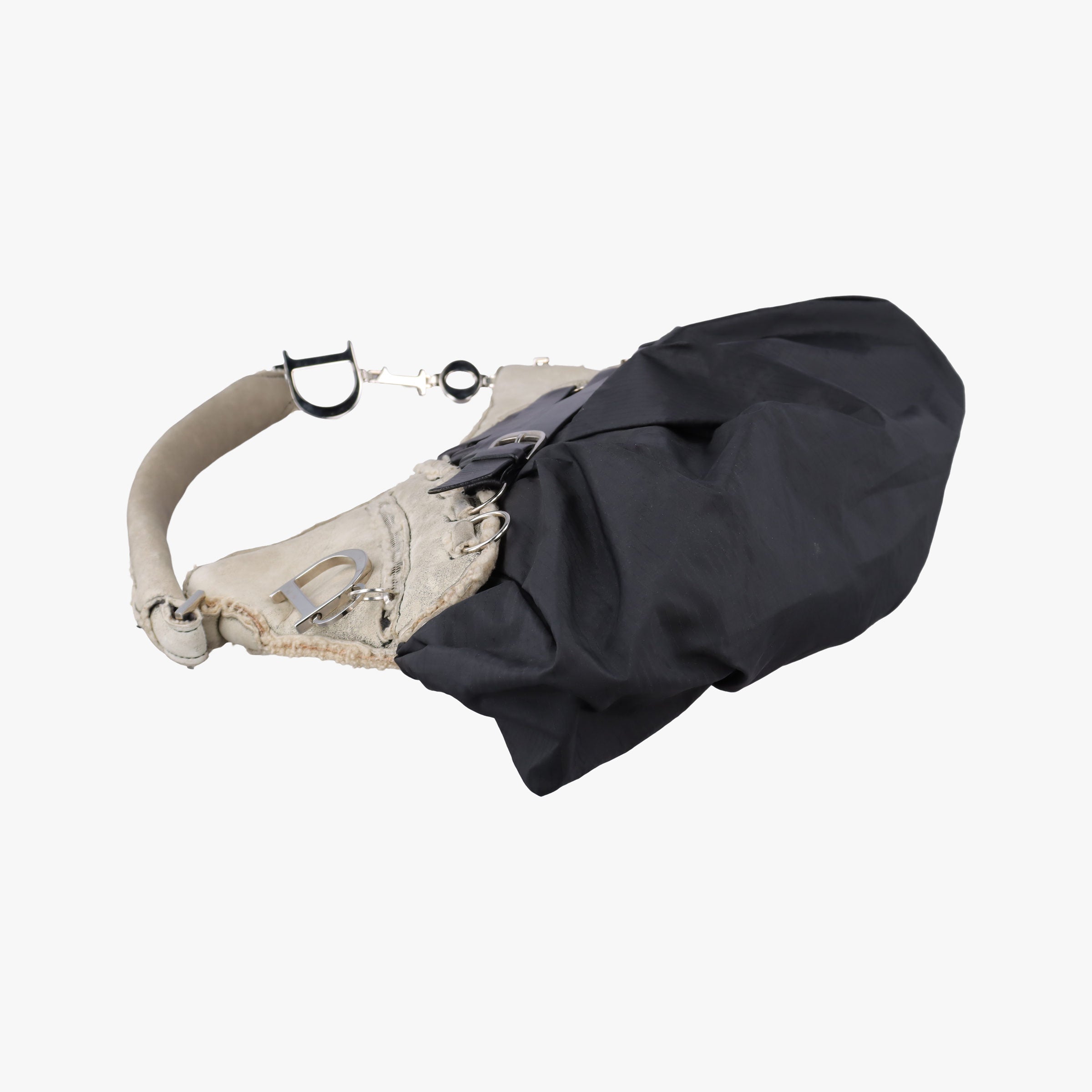 Pre-owned Christian Dior Corset Hobo Beige × Black Mouton × Nylon × Leather  handbag | stylenewstar