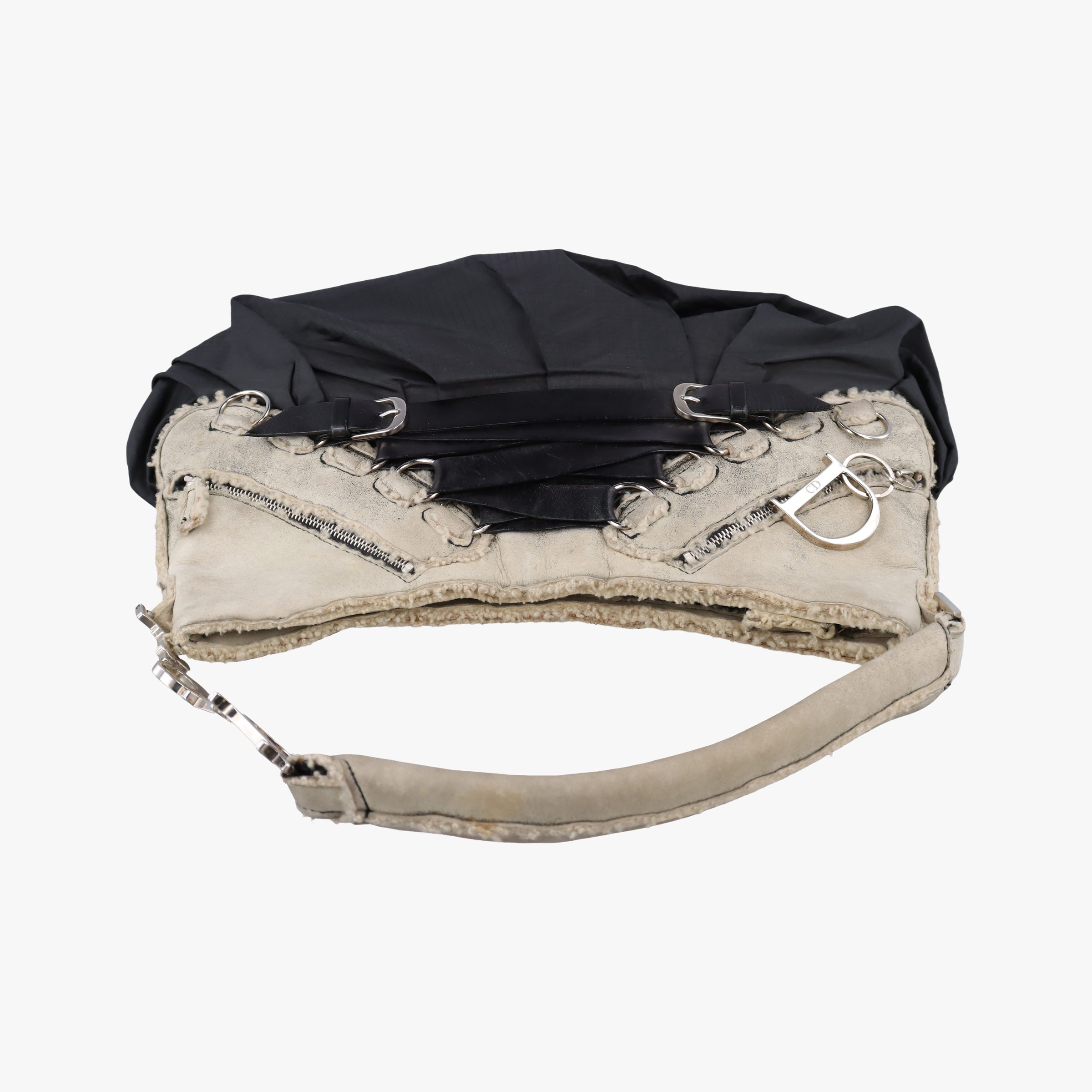 Pre-owned Christian Dior Corset Hobo Beige × Black Mouton × Nylon × Leather  handbag | stylenewstar
