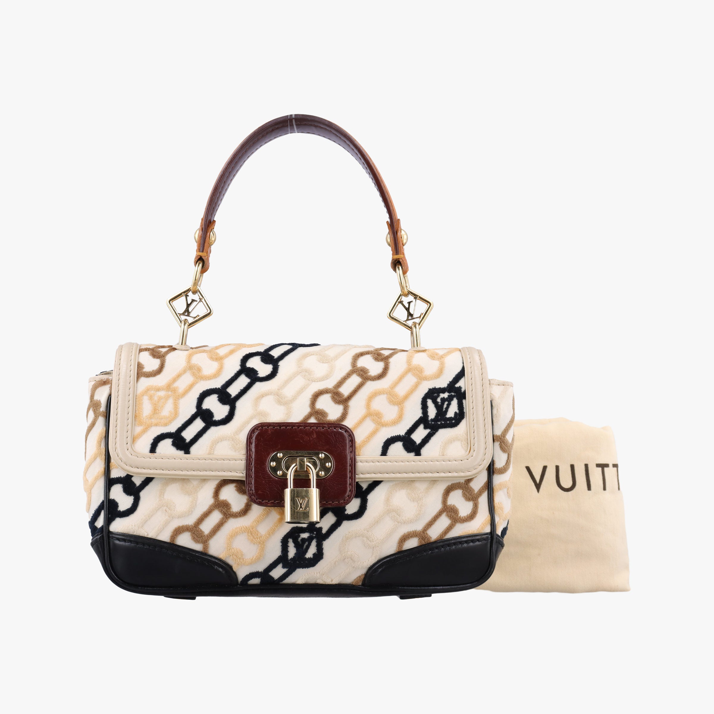Pre-owned Louis Vuitton Dolly Black x White x Multicolor Cotton ×Velvetx Leather M95194 shoulderbag | stylenewstar