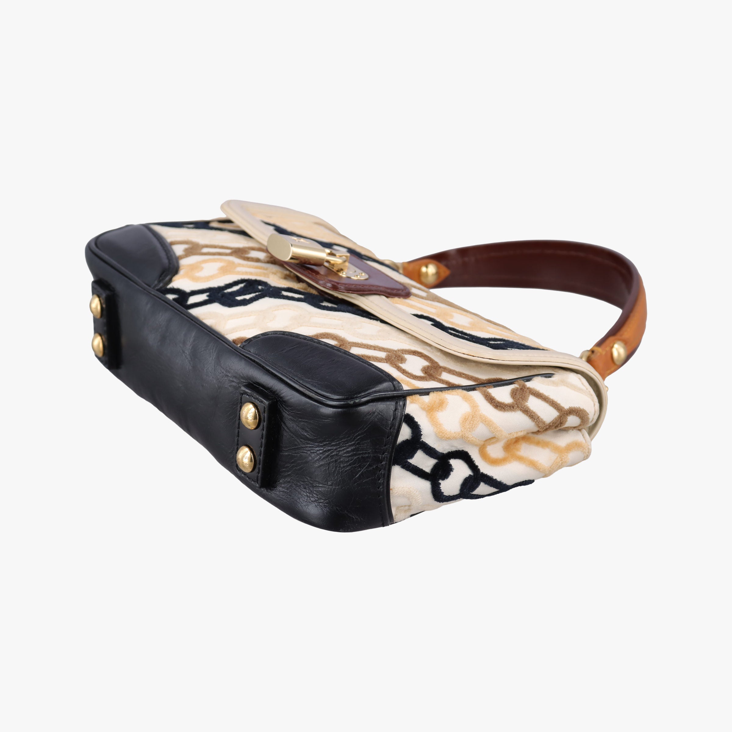 Pre-owned Louis Vuitton Dolly Black x White x Multicolor Cotton ×Velvetx Leather M95194 shoulderbag | stylenewstar