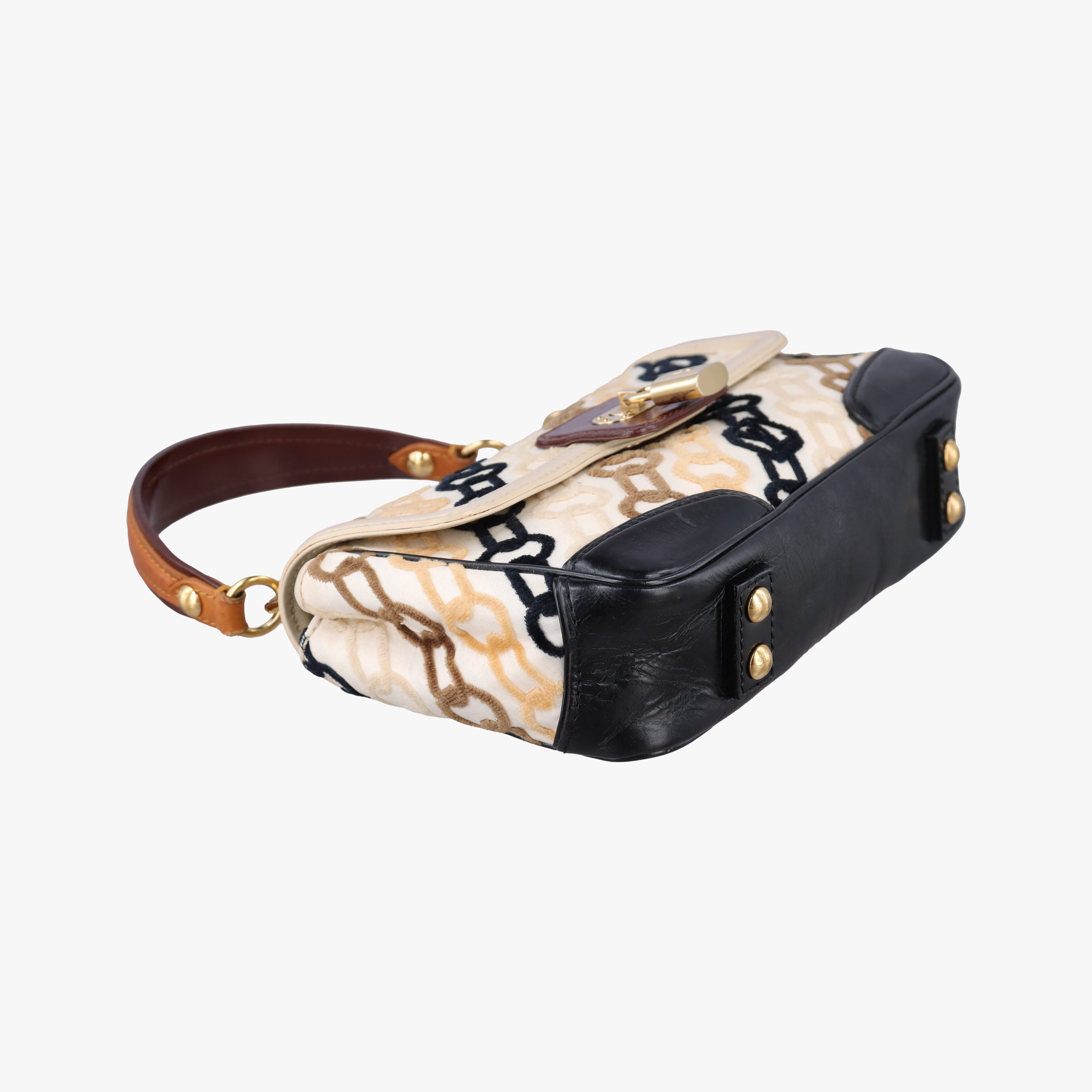 Pre-owned Louis Vuitton Dolly Black x White x Multicolor Cotton ×Velvetx Leather M95194 shoulderbag | stylenewstar