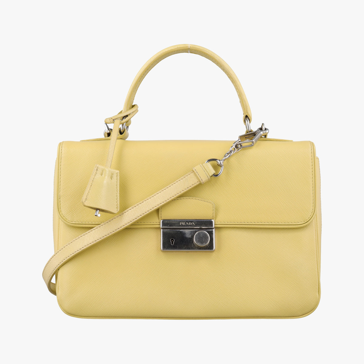 Pre-owned Prada Small Sound Flap Yellow SAFFIANO Leather BN2485 shoulderbag | stylenewstar