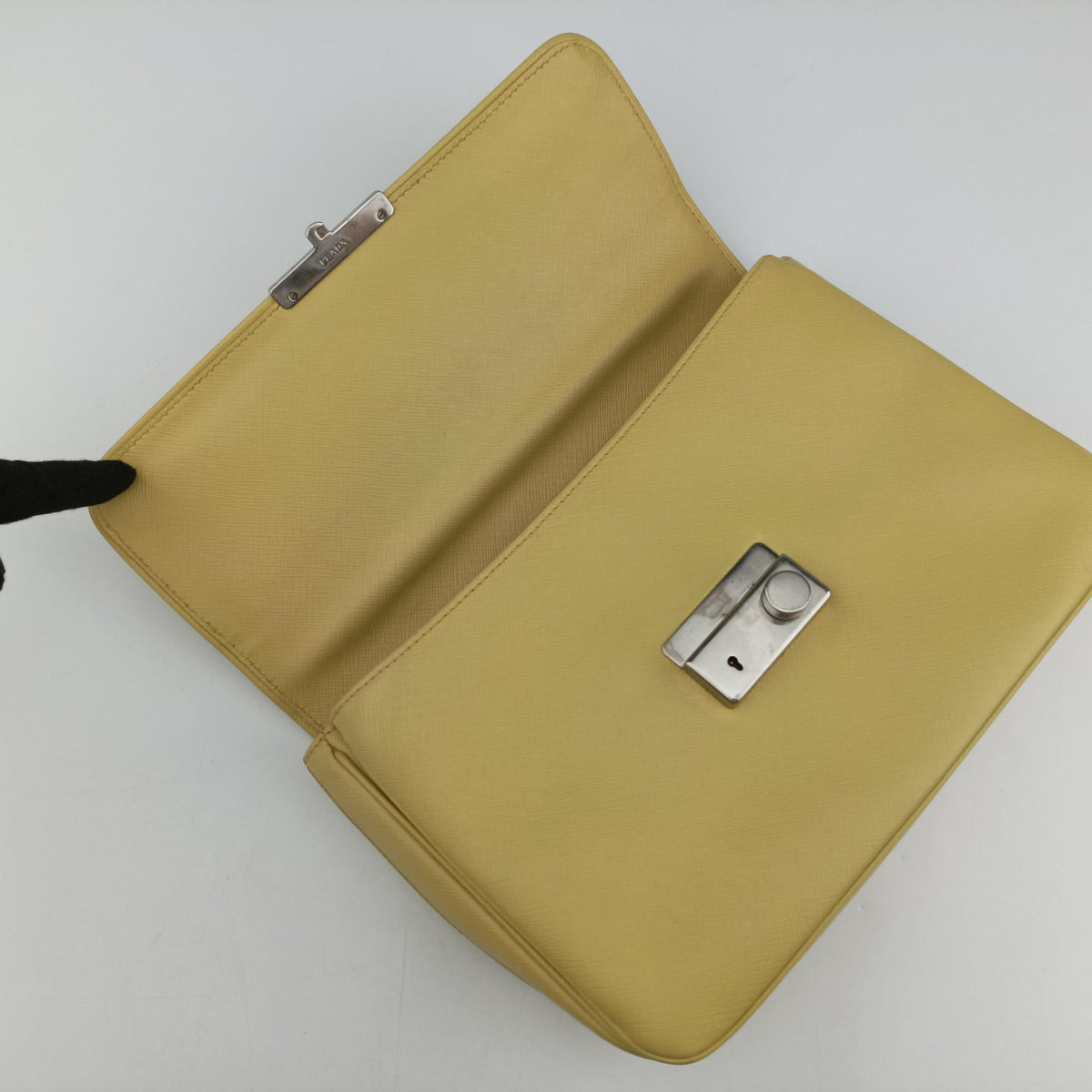 Pre-owned Prada Small Sound Flap Yellow SAFFIANO Leather BN2485 shoulderbag | stylenewstar