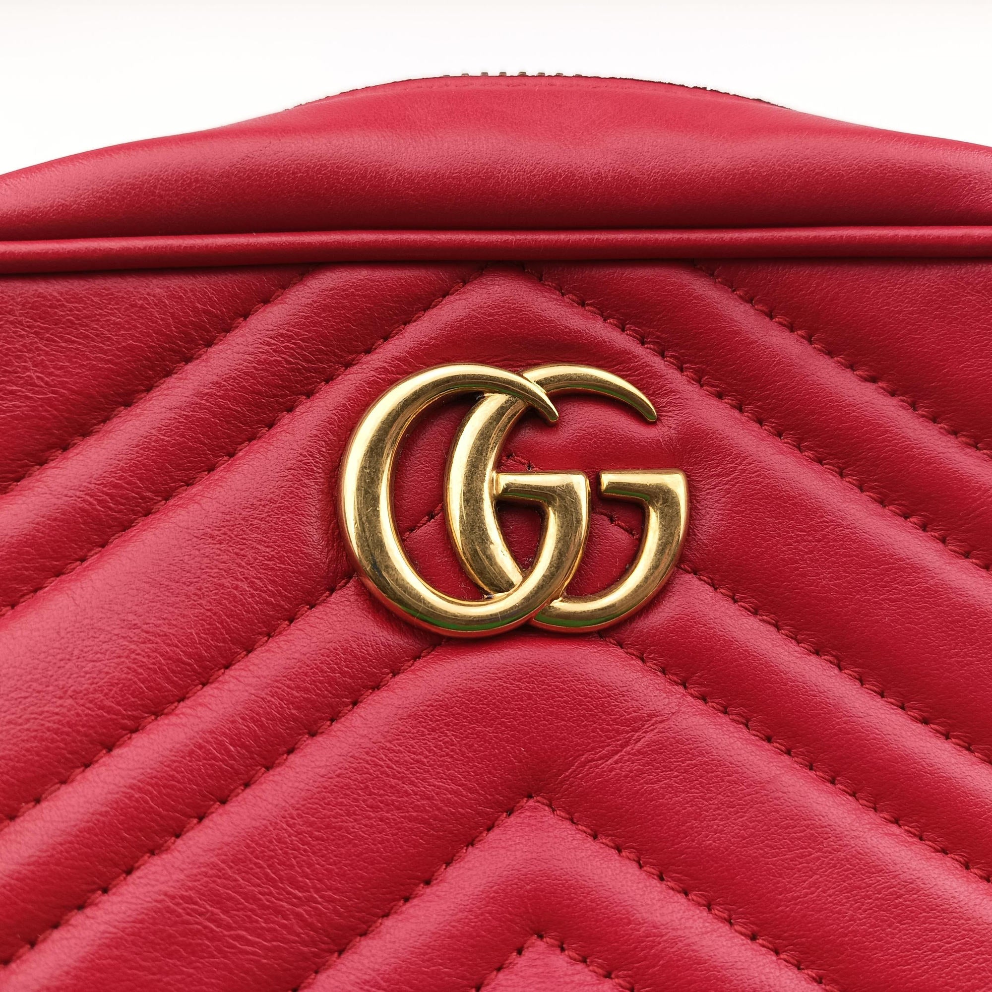 Pre-owned Gucci GG Marmont Red Leather 448065 shoulderbag | stylenewstar