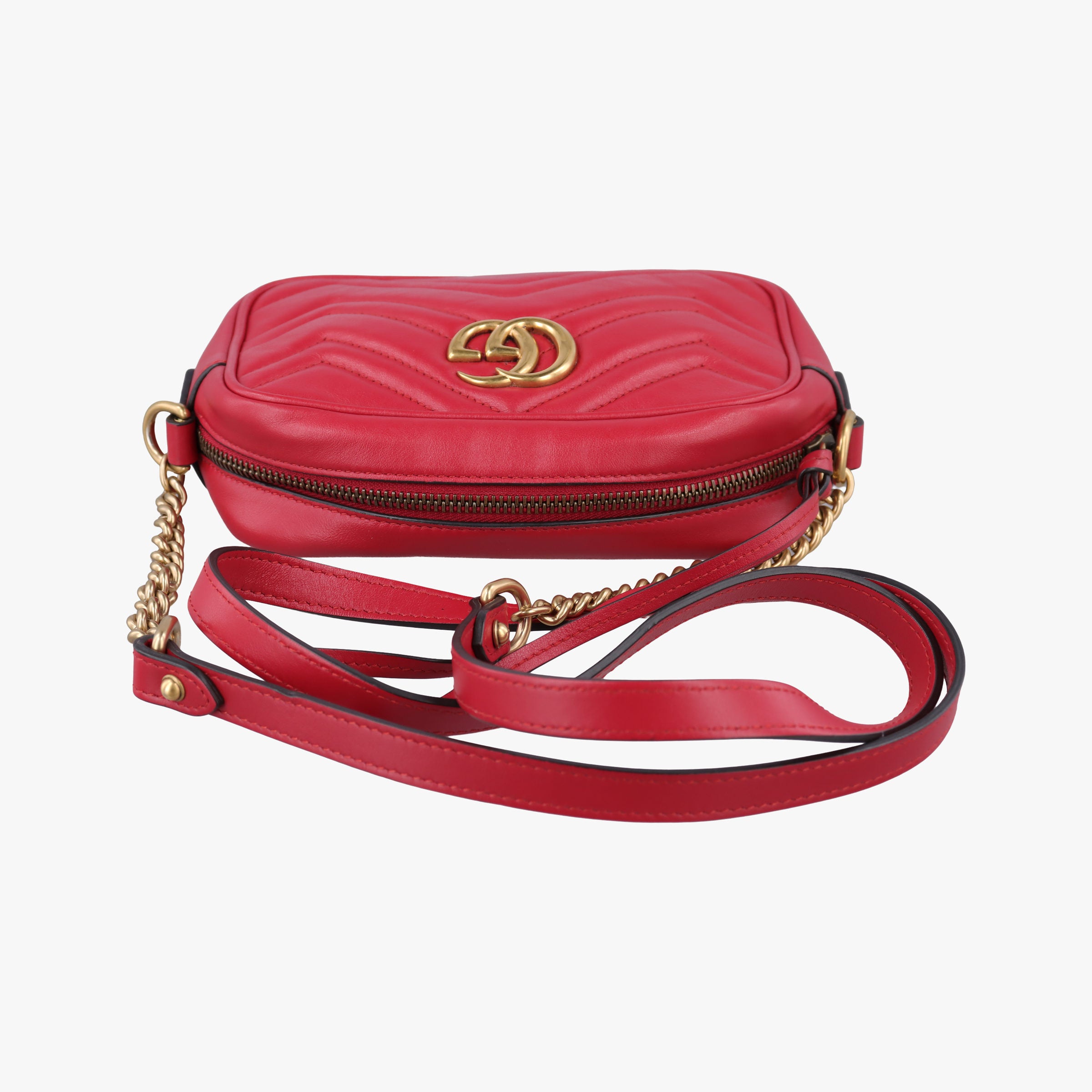 Pre-owned Gucci GG Marmont Red Leather 448065 shoulderbag | stylenewstar