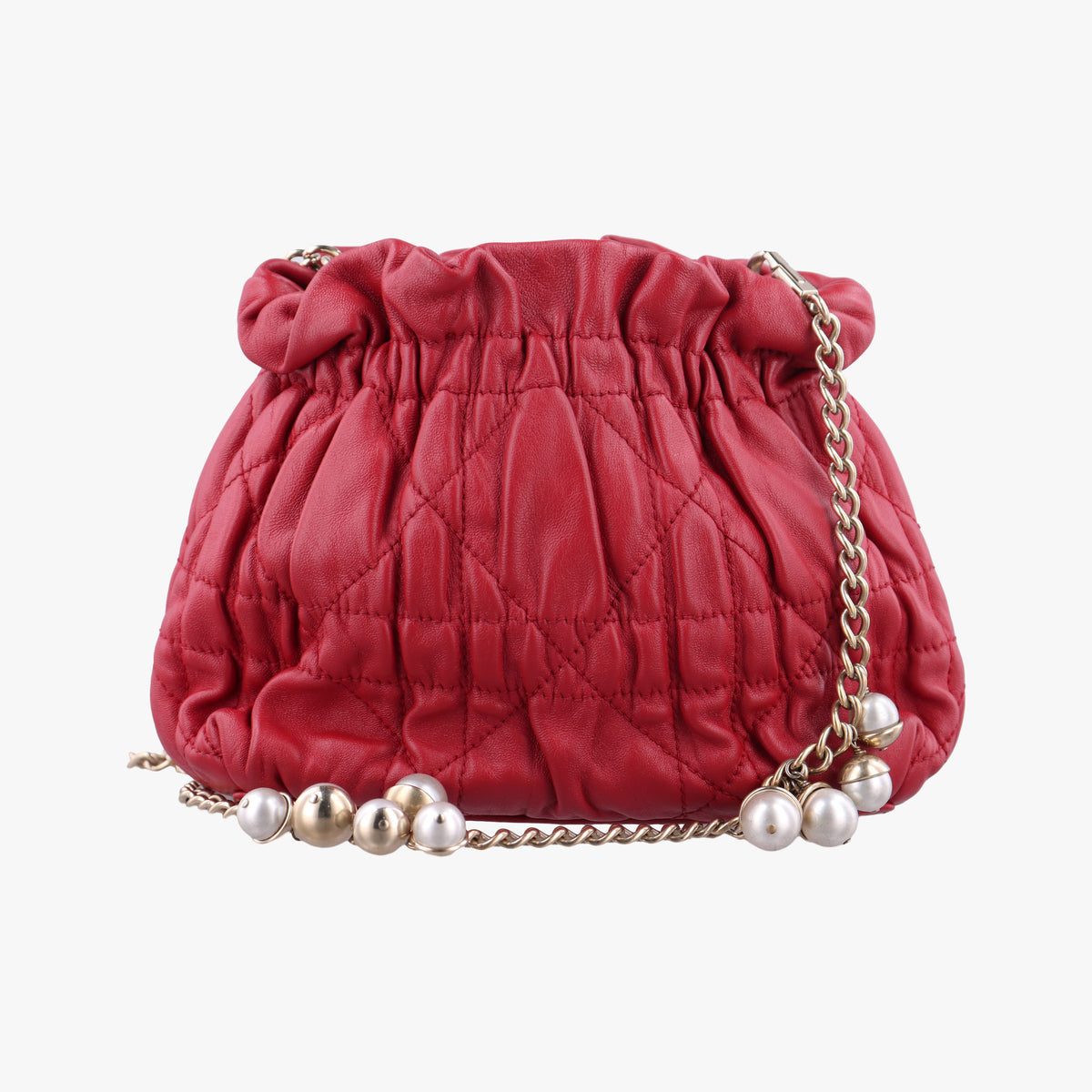 Pre-owned Christian Dior Cannage Faux Pearl Red lambskin  shoulderbag | stylenewstar