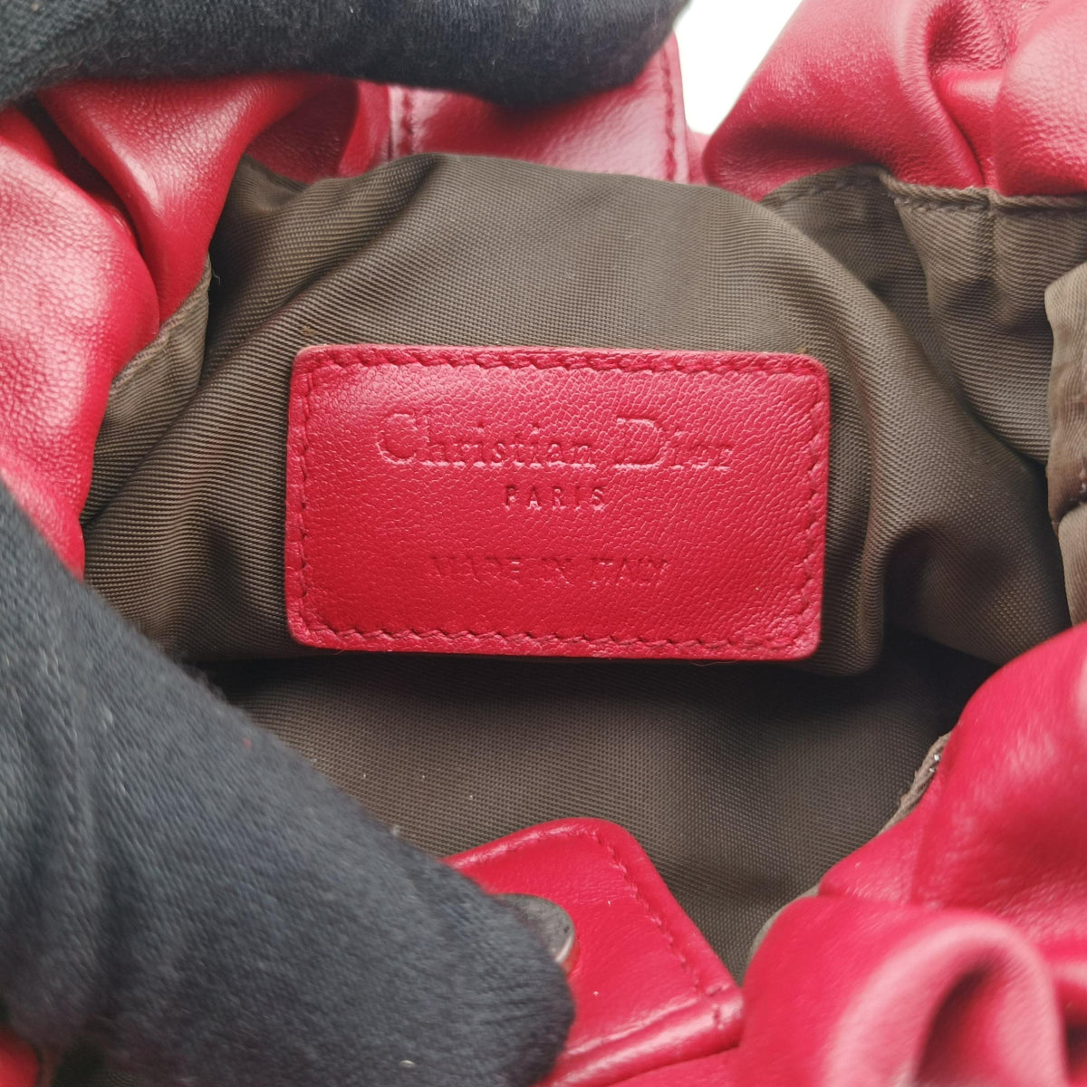 Pre-owned Christian Dior Cannage Faux Pearl Red lambskin  shoulderbag | stylenewstar