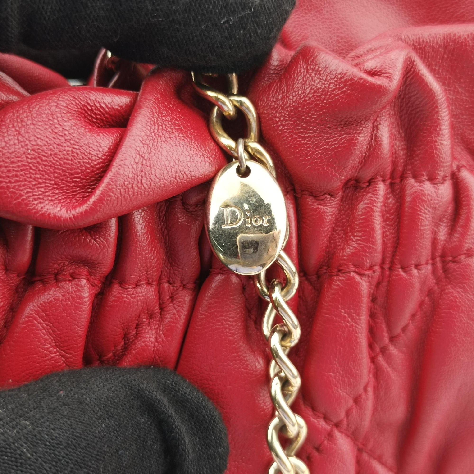 Pre-owned Christian Dior Cannage Faux Pearl Red lambskin  shoulderbag | stylenewstar