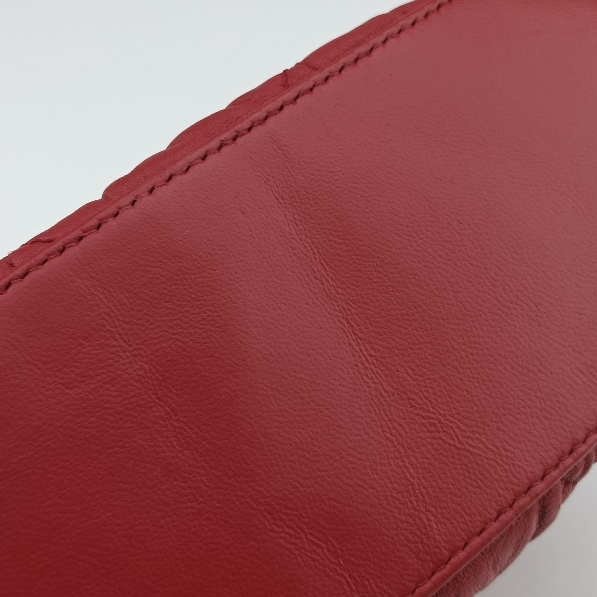 Pre-owned Christian Dior Cannage Faux Pearl Red lambskin  shoulderbag | stylenewstar
