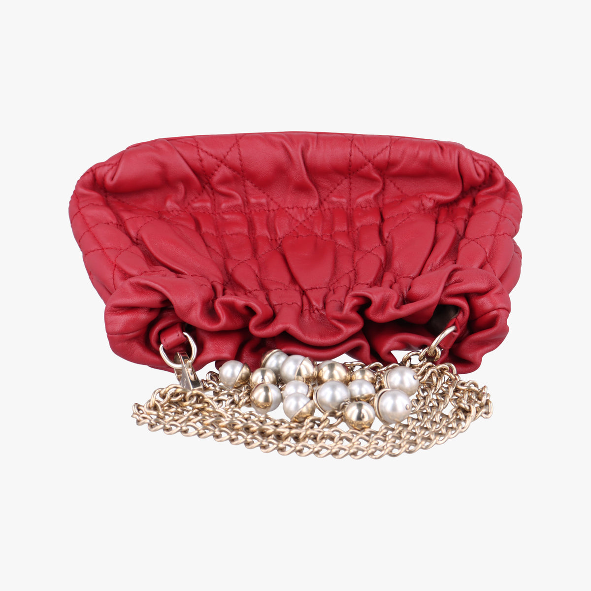 Pre-owned Christian Dior Cannage Faux Pearl Red lambskin  shoulderbag | stylenewstar