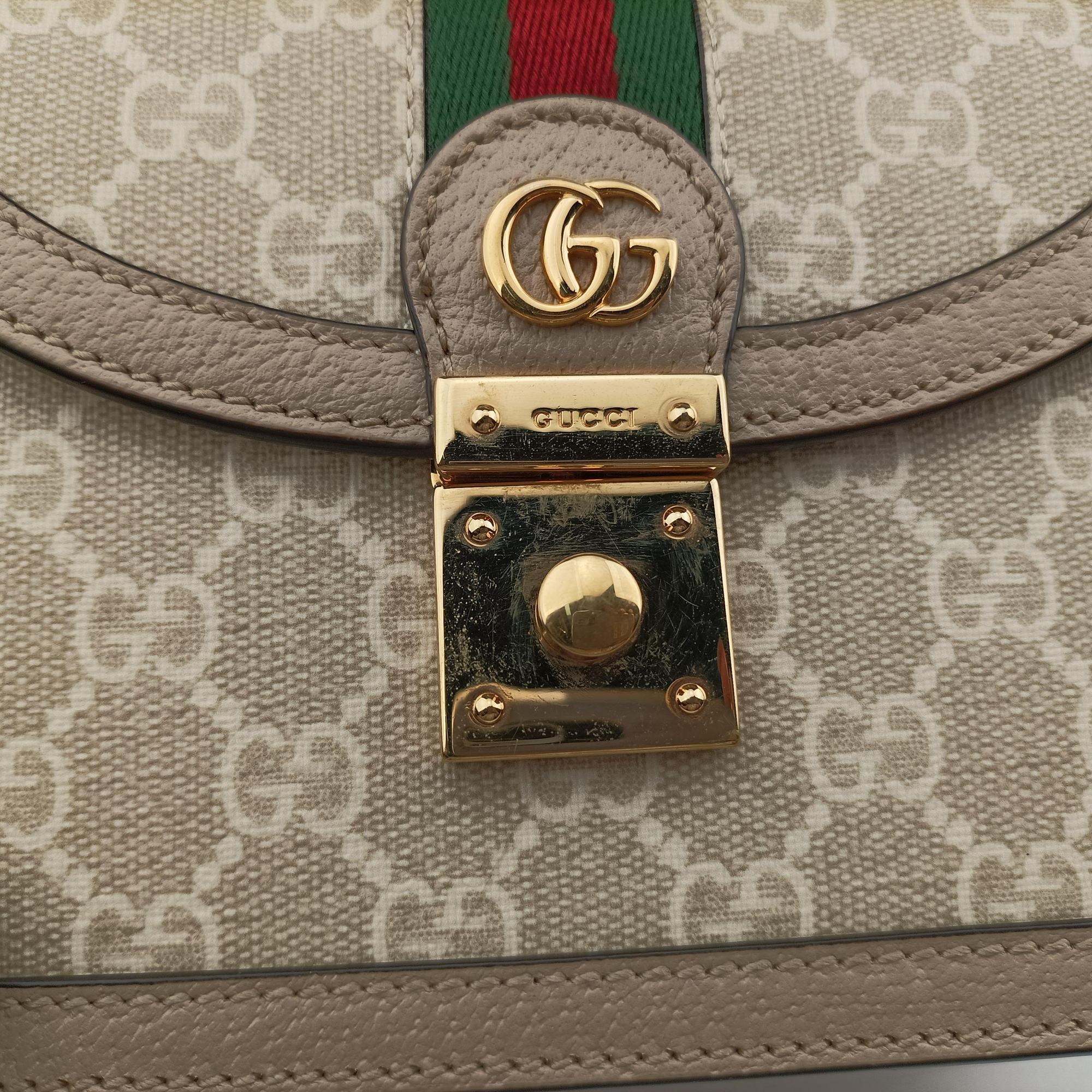 Pre-owned Gucci Ophidia GG Mini Beige × Ebony GG Supreme Canvas × Leather 696180 shoulderbag | stylenewstar