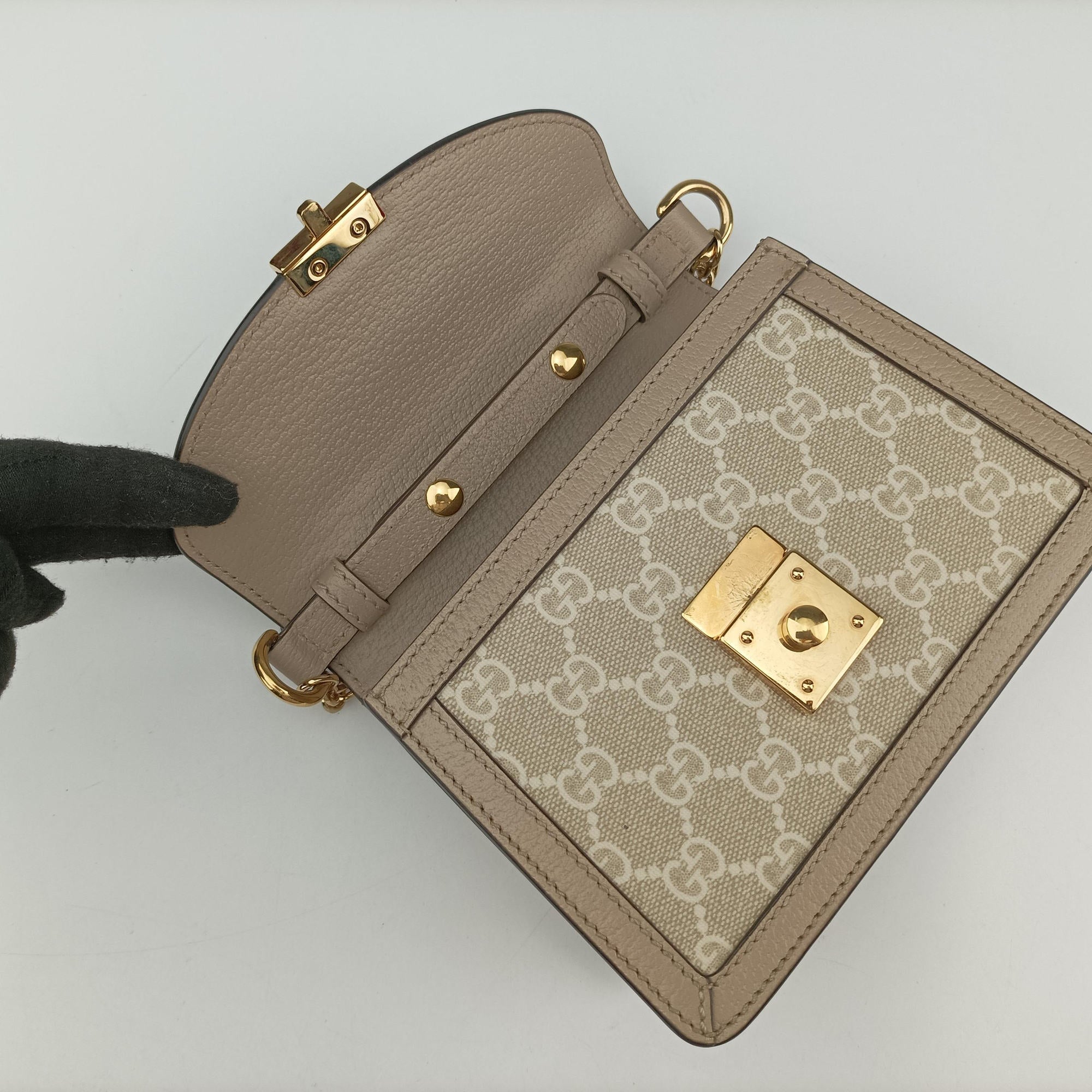 Pre-owned Gucci Ophidia GG Mini Beige × Ebony GG Supreme Canvas × Leather 696180 shoulderbag | stylenewstar