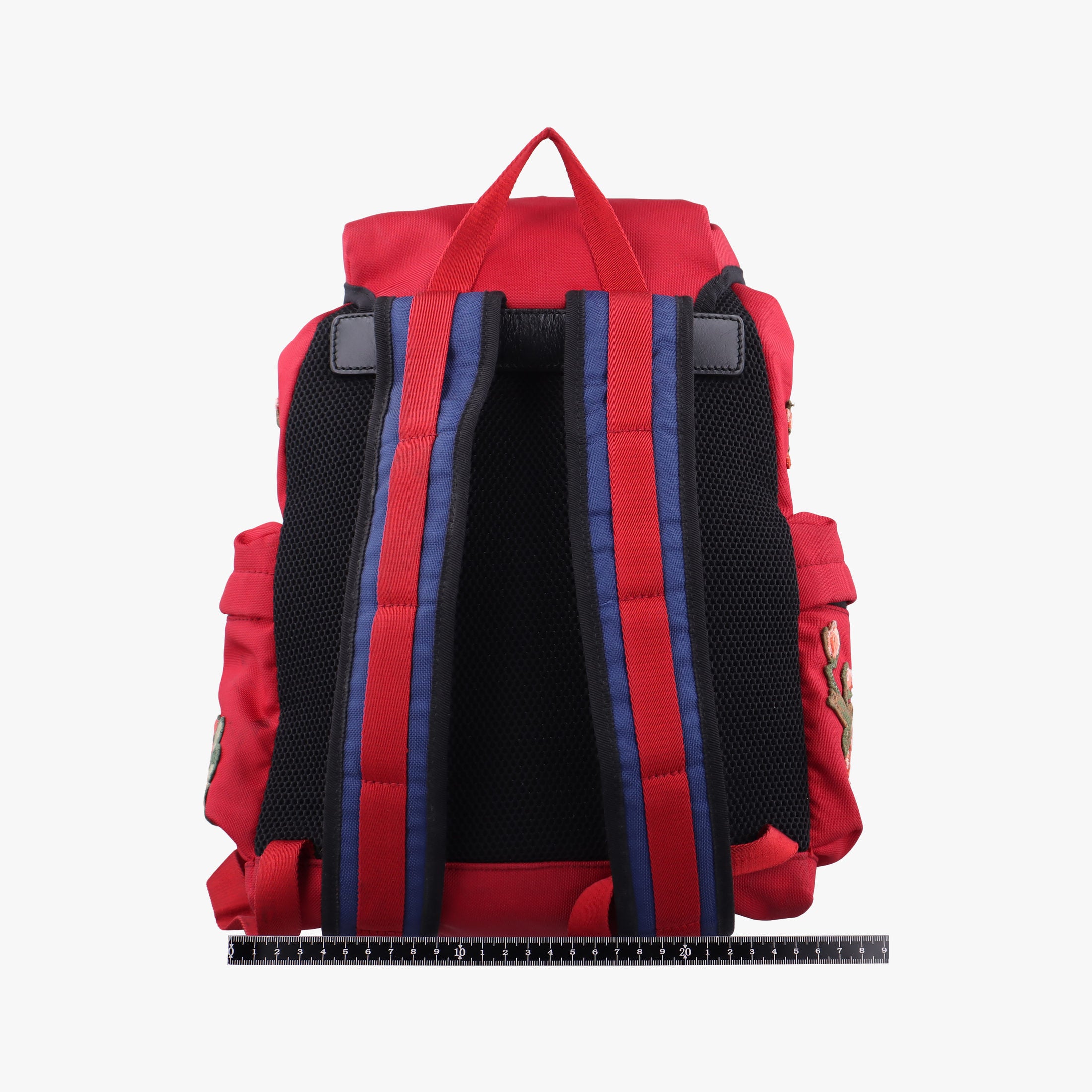 Pre-owned Gucci Techno Vintage Web L'Aveugle Par Amour Embroidered Red canvas 478327 backpack/rucksack | stylenewstar
