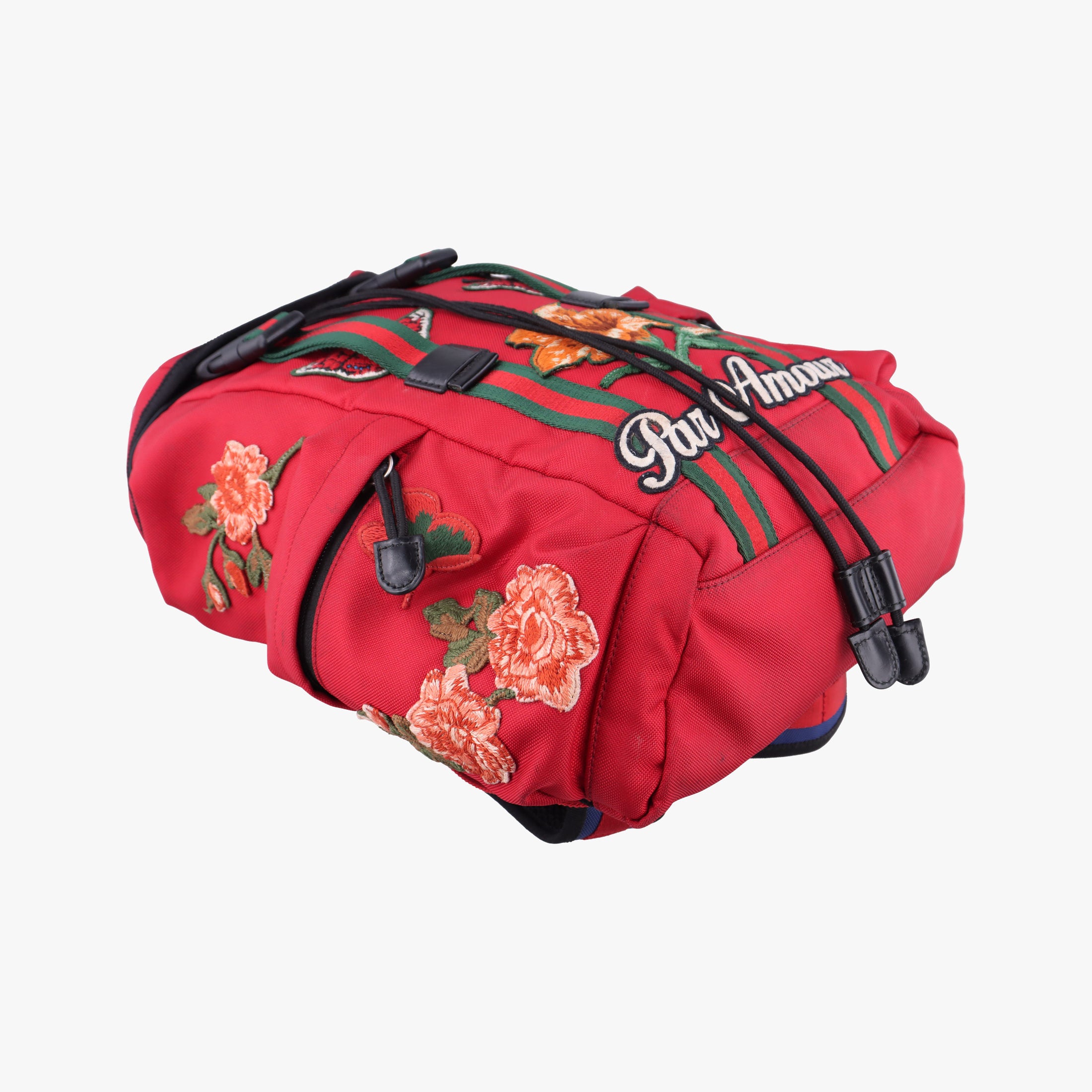 Pre-owned Gucci Techno Vintage Web L'Aveugle Par Amour Embroidered Red canvas 478327 backpack/rucksack | stylenewstar