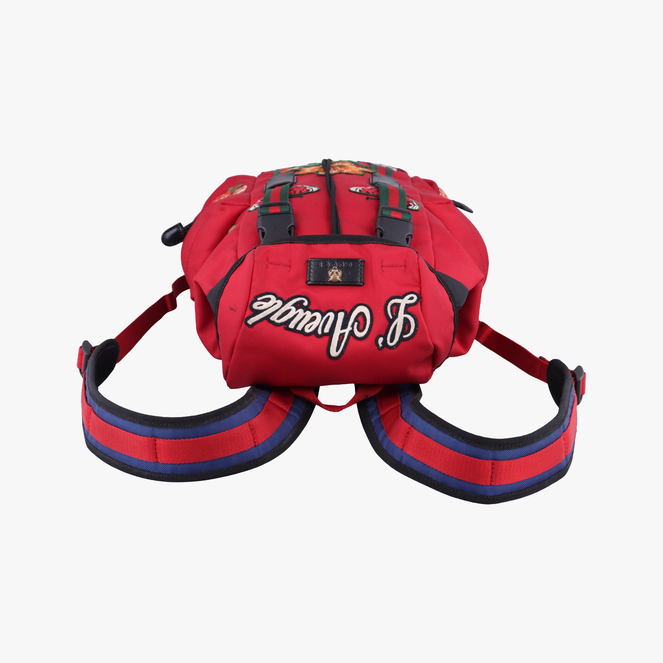 Pre-owned Gucci Techno Vintage Web L'Aveugle Par Amour Embroidered Red canvas 478327 backpack/rucksack | stylenewstar
