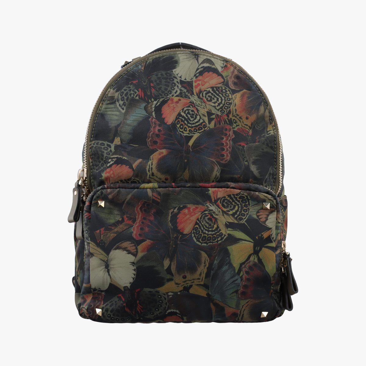 Pre-owned Valentino Rockstud Greenx Multicolor nylonx Leather  backpack/rucksack | stylenewstar