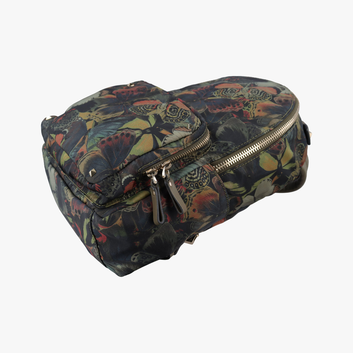 Pre-owned Valentino Rockstud Greenx Multicolor nylonx Leather  backpack/rucksack | stylenewstar