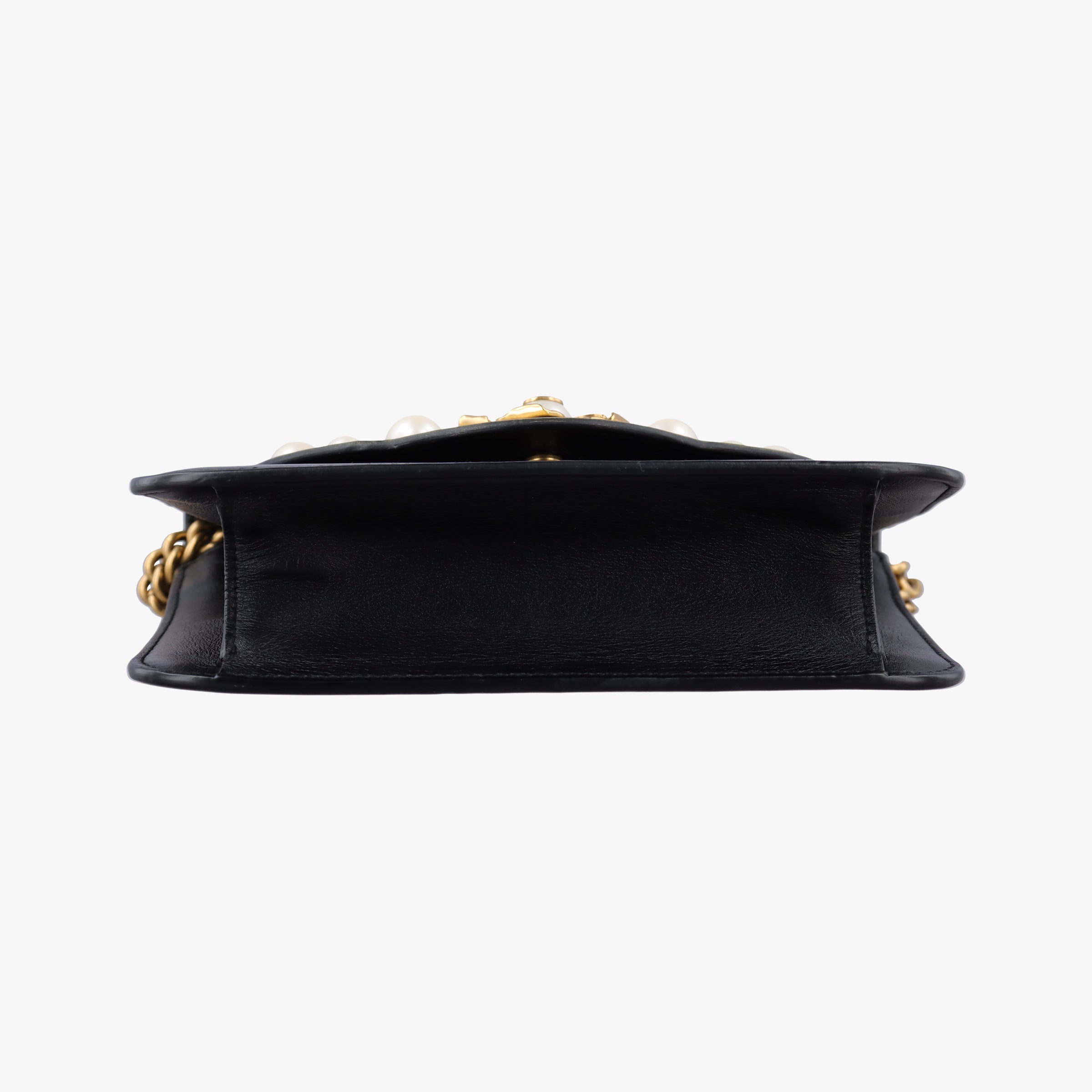 Pre-owned Gucci Pearly Peony Black×White×Gold Leather 432282 shoulderbag | stylenewstar
