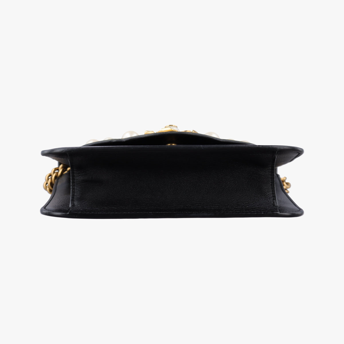 Pre-owned Gucci Pearly Peony Black×White×Gold Leather 432282 shoulderbag | stylenewstar