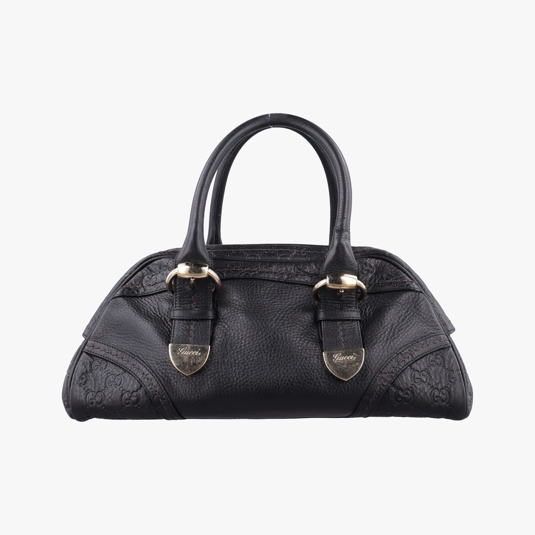 Pre-owned Gucci Guccissima Mini Boston Bag Black Leather 181508 handbag | stylenewstar